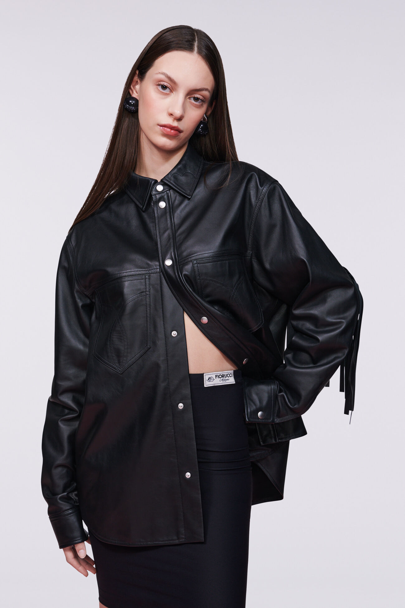Unisex Fringe Leather Shirt Black