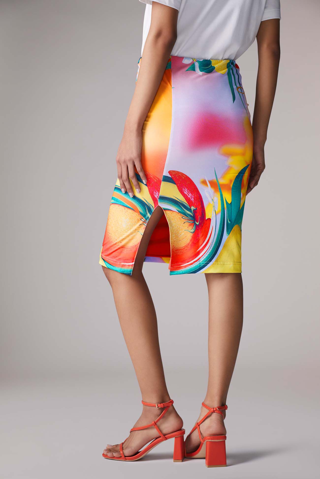 Fruity Print Midi Skirt Multi