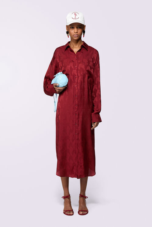 Kissing Angels Jacquard Shirt Dress Red