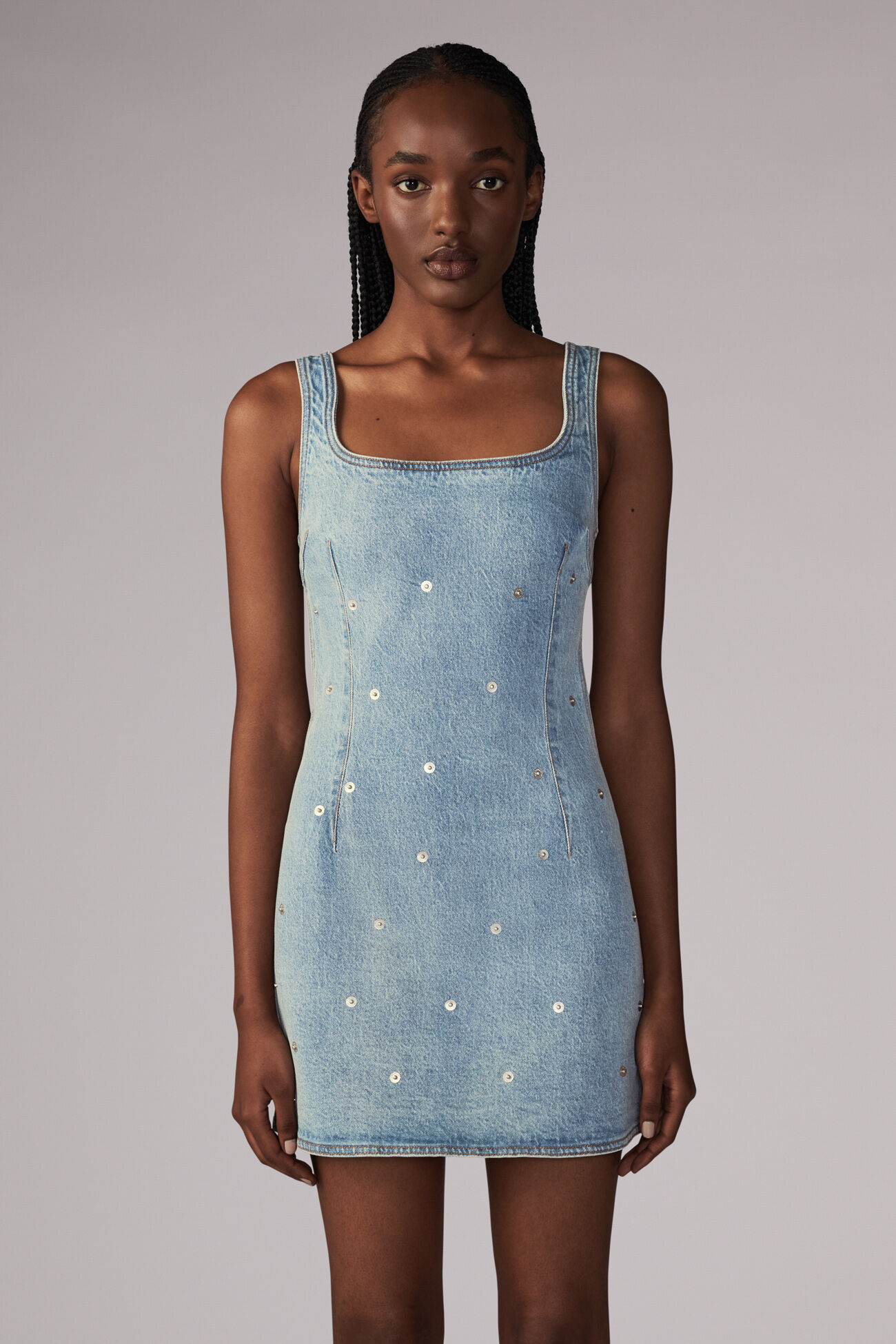 Rivet Denim Mini Dress Blue