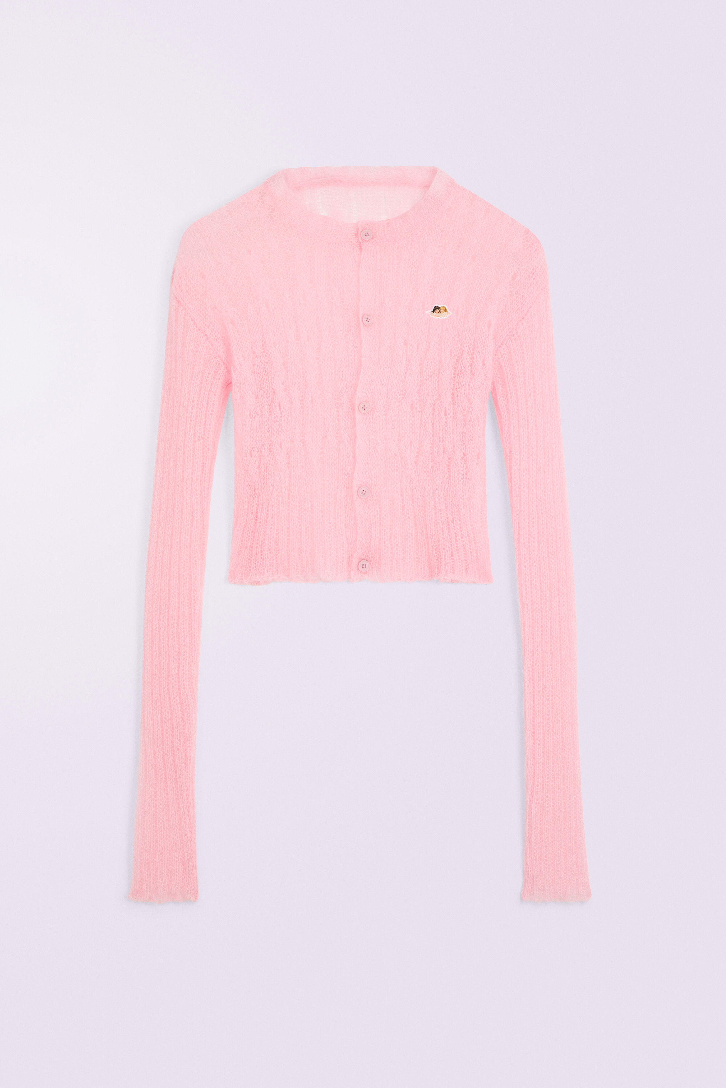 Angels Patch Mohair Crop Cardigan Pink