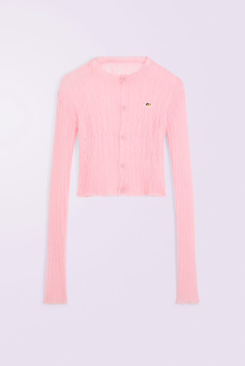 Angels Patch Mohair Crop Cardigan Pink