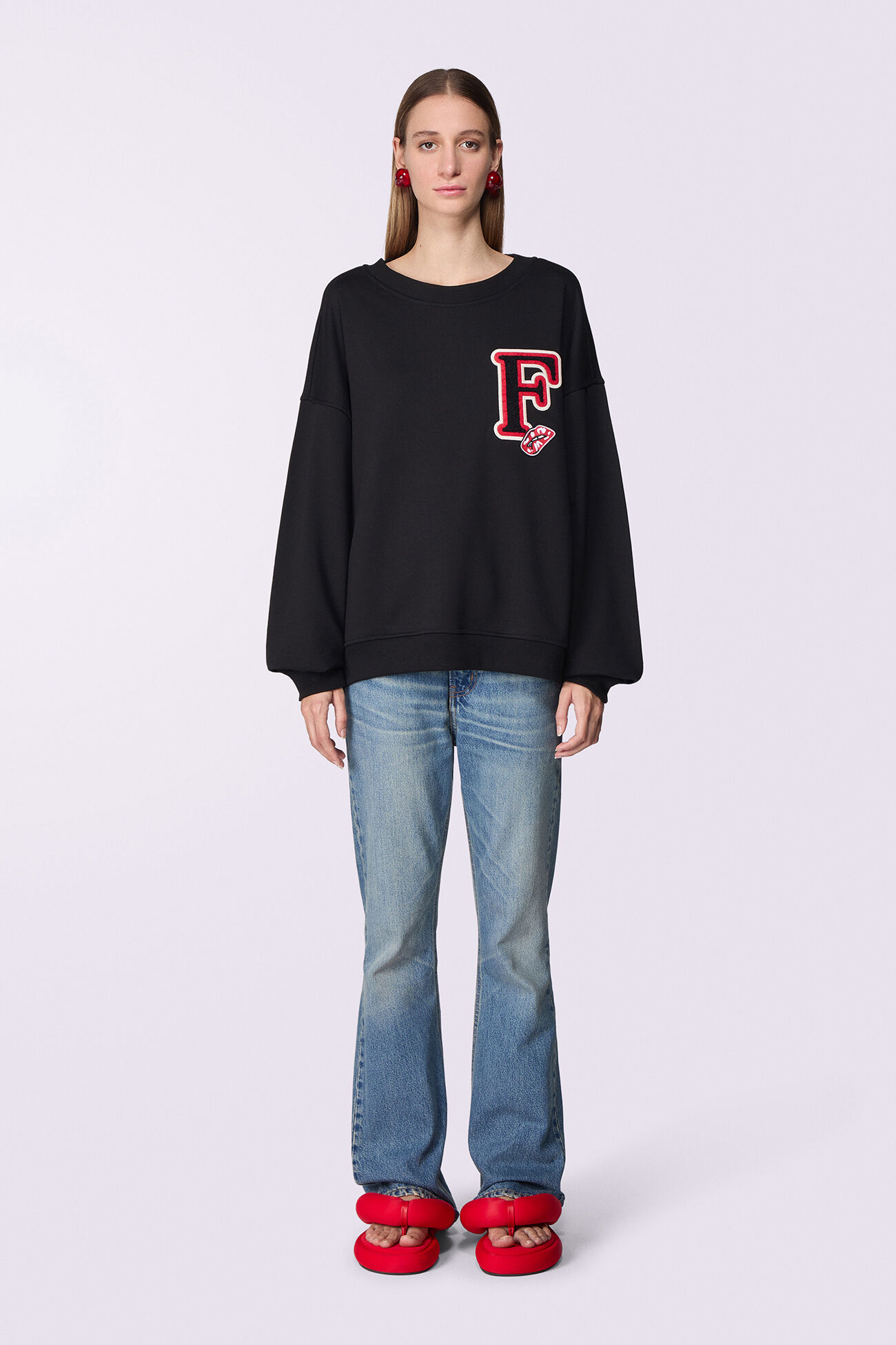Unisex Varsity Patch Sweatshirt Black