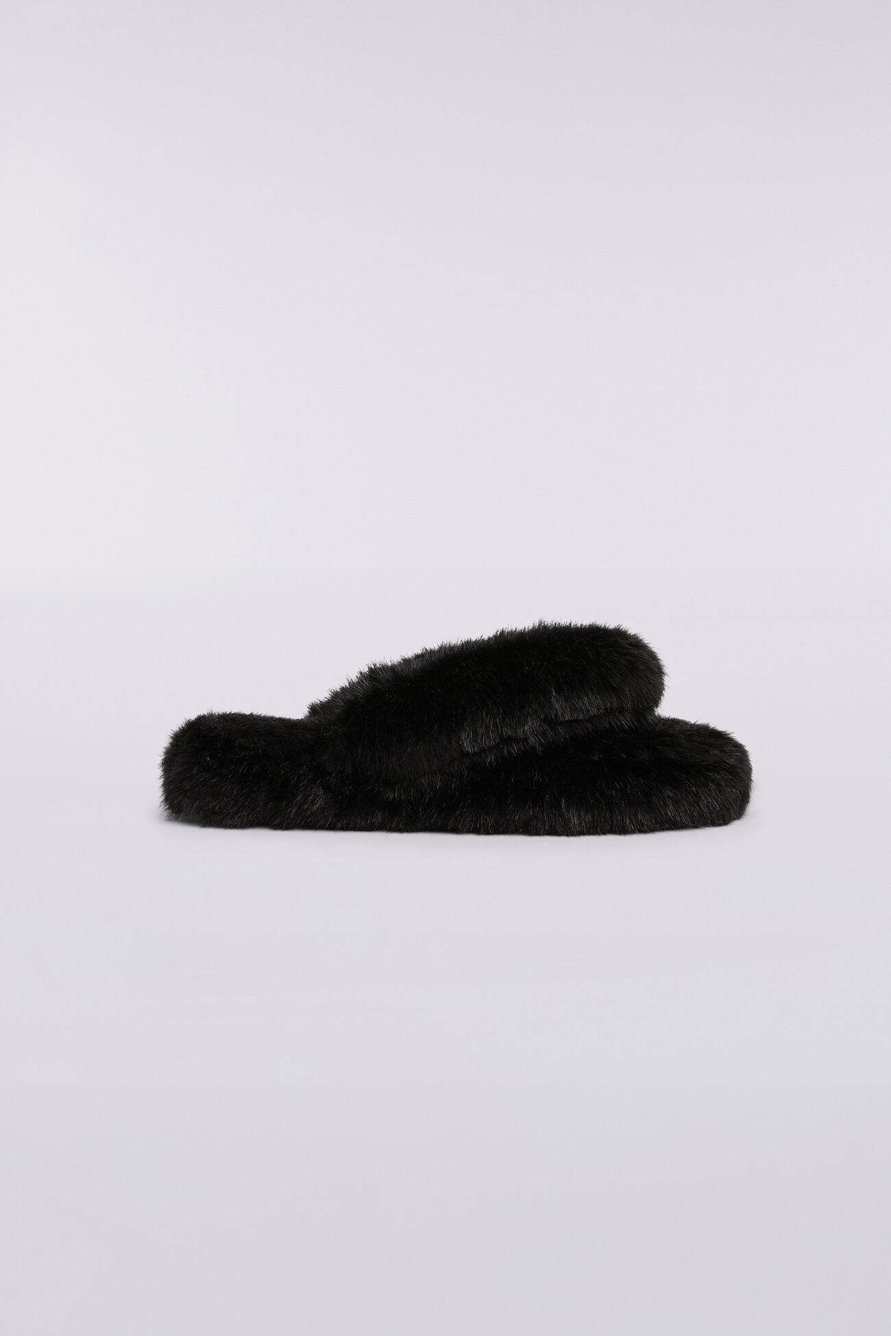 Faux Fur Fluff Flops Black
