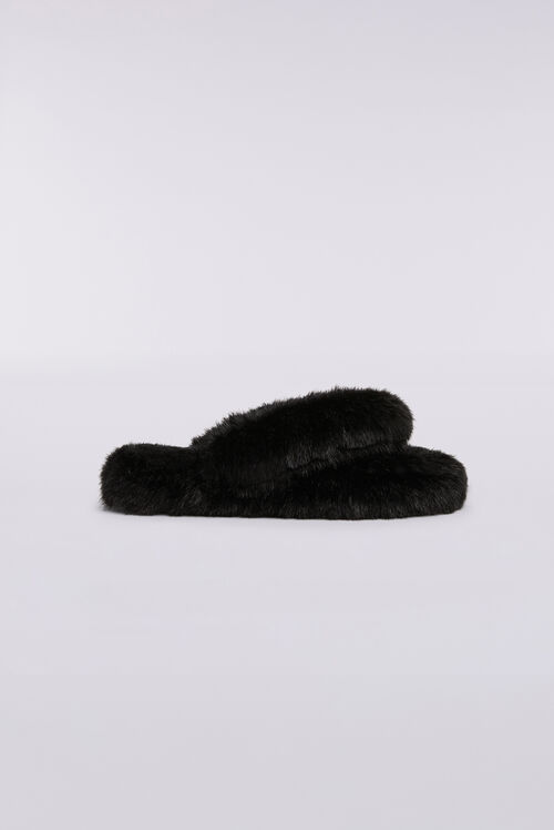 Faux Fur Fluff Flops Black