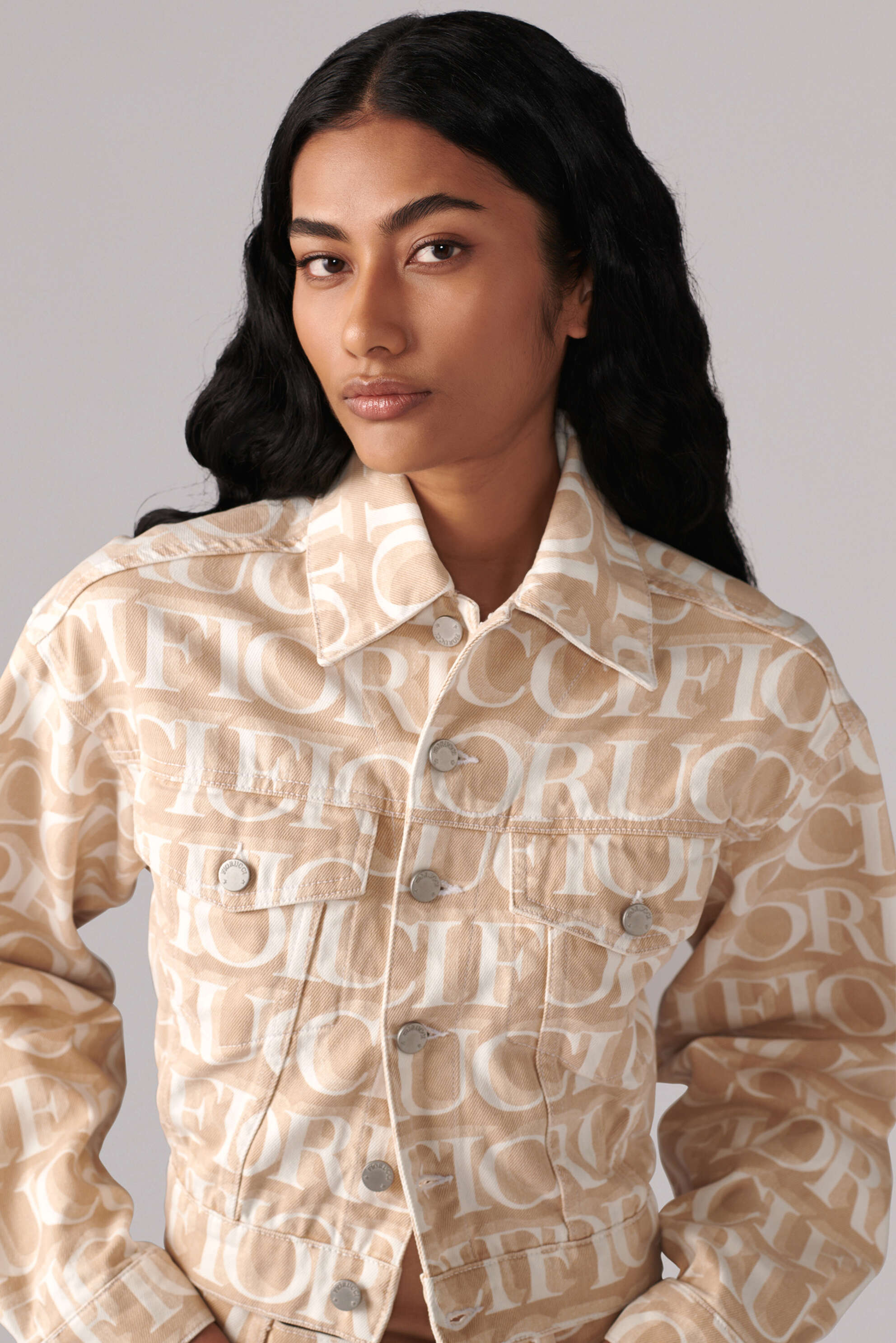 Fiorucci official online store laser monogram denim jacket cream
