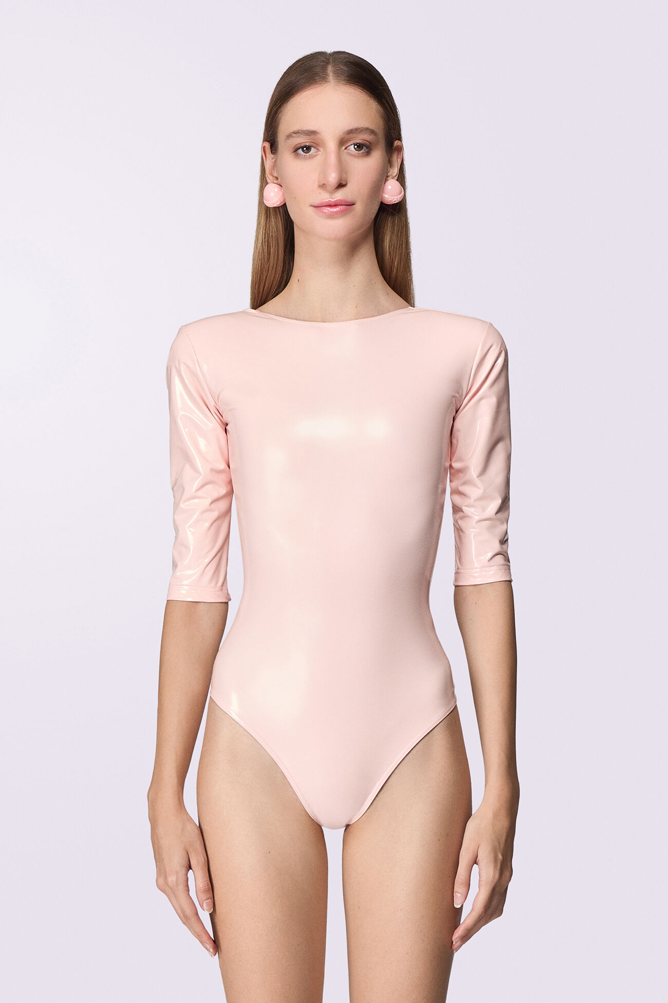 Padded Vinyl Bodysuit Pink