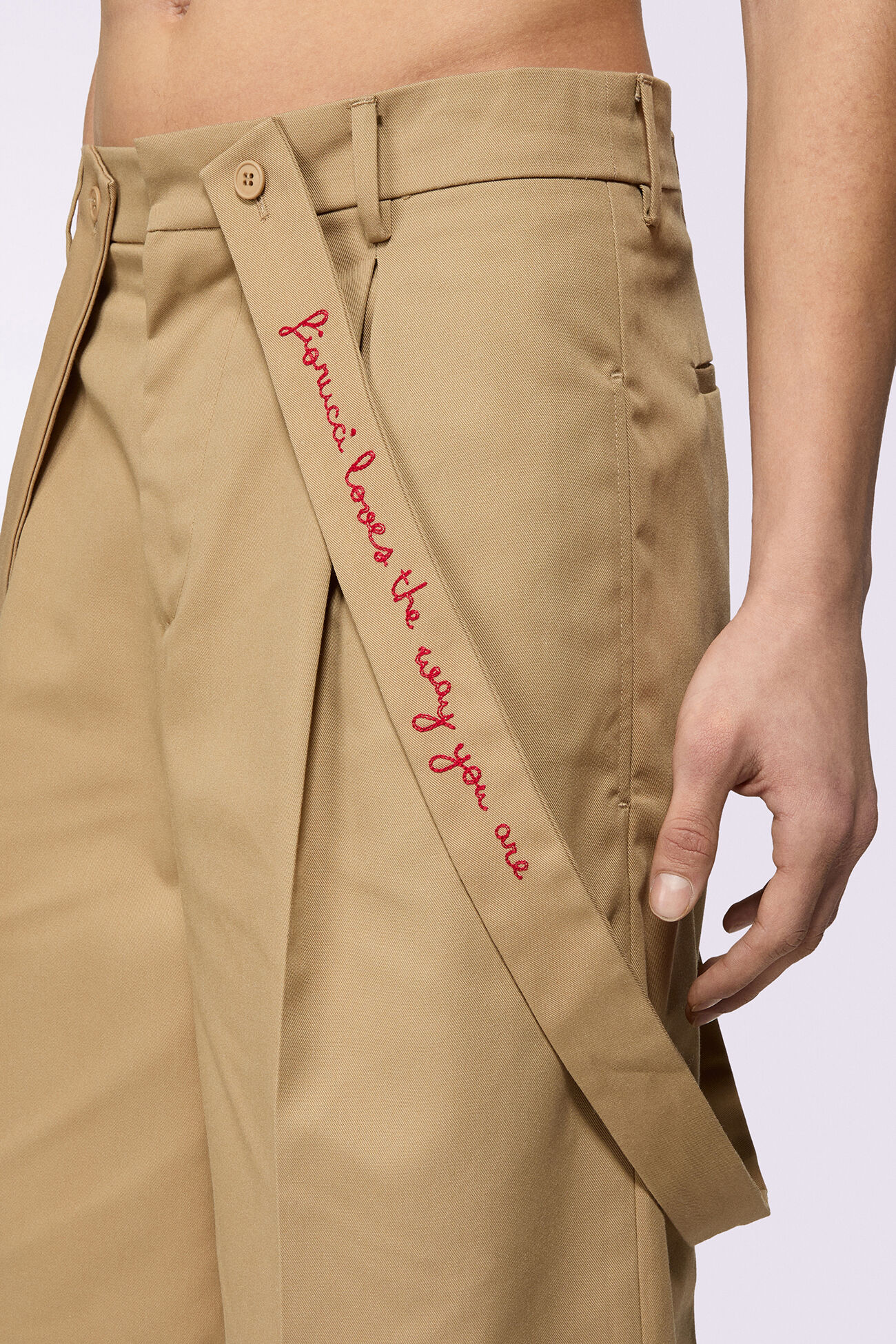 Embroidered Suspender Shorts Beige