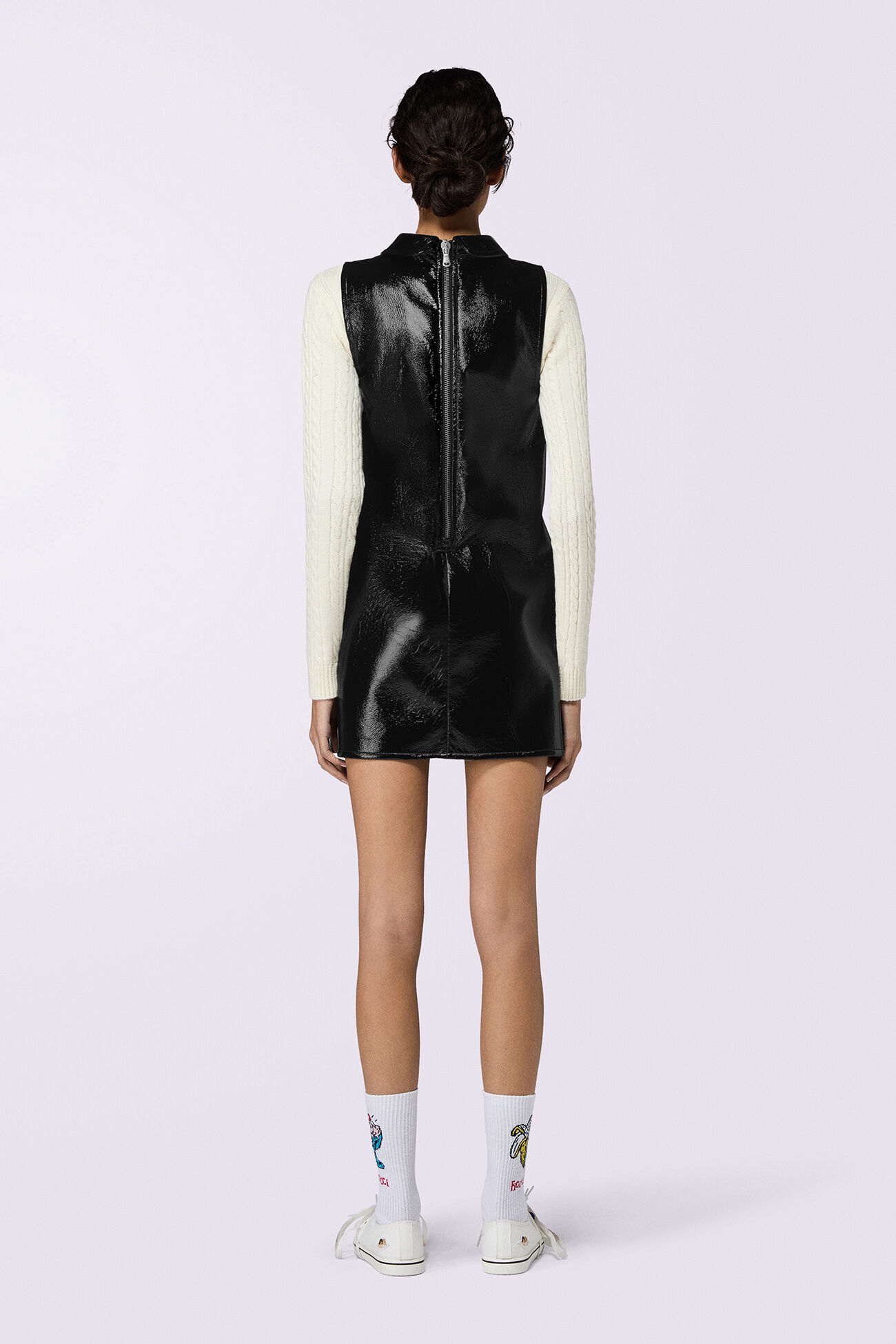 Collar Cutout Vinyl Mini Dress Black