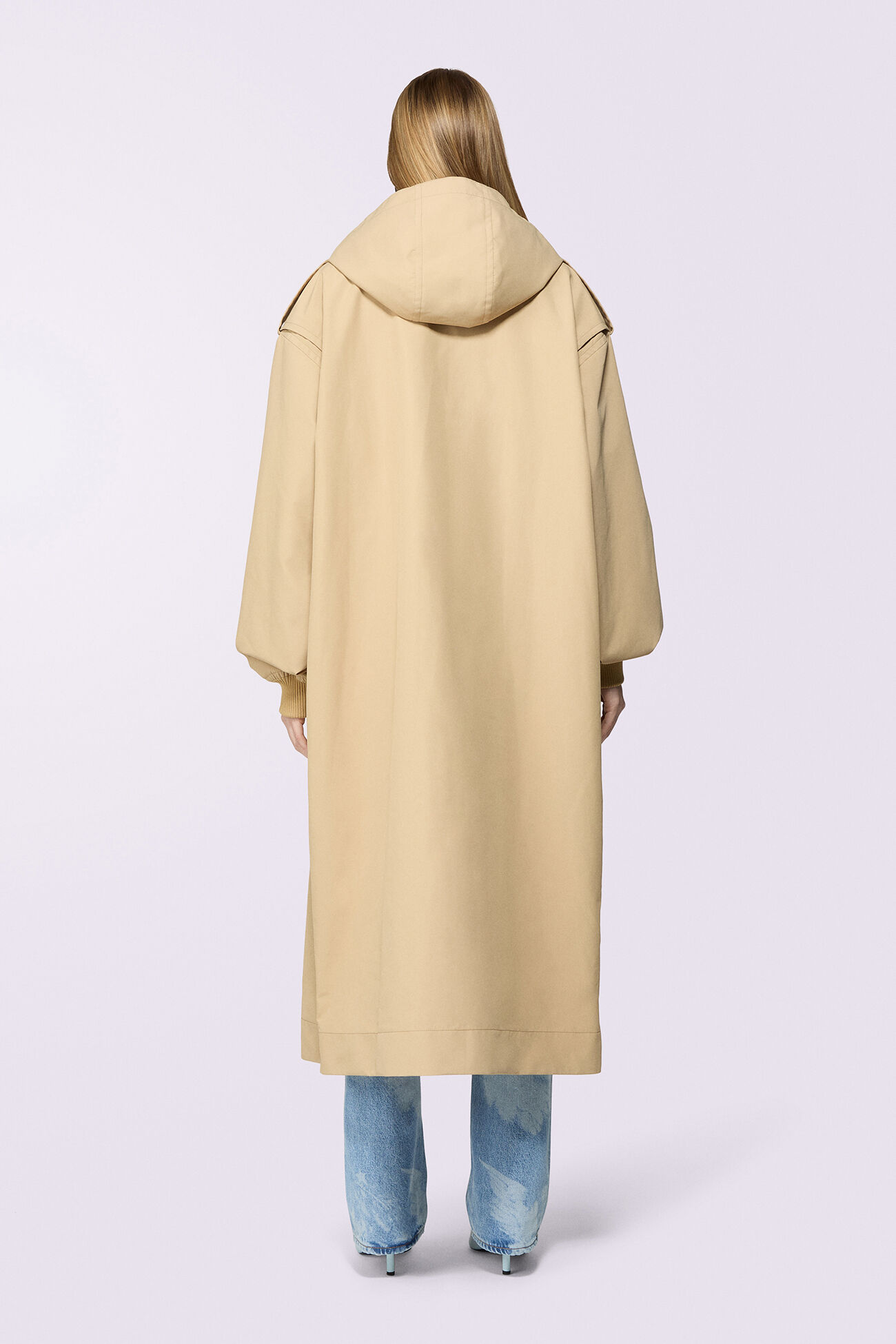 Unisex Hooded Nylon Parka Beige