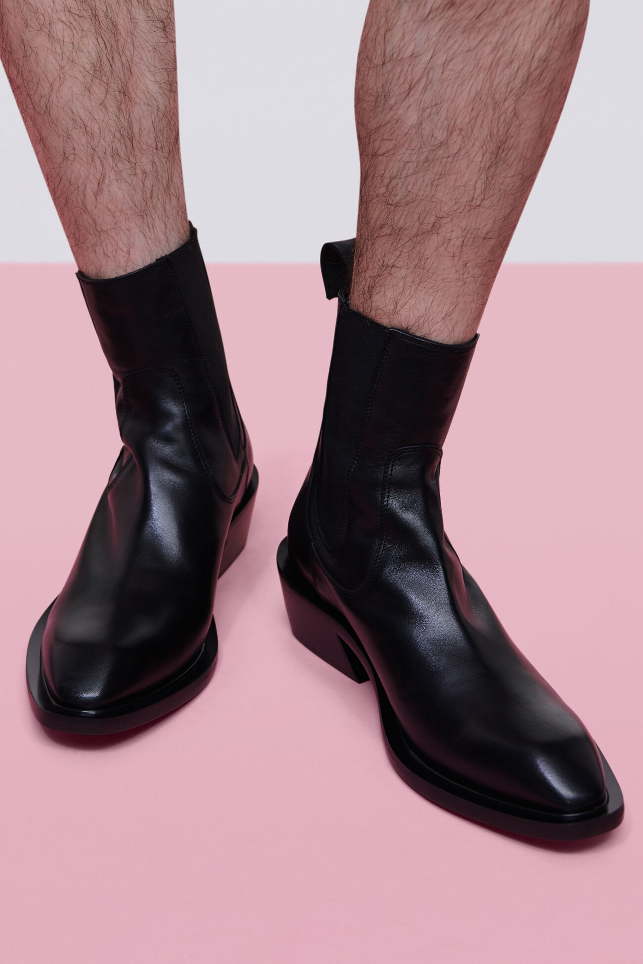 Men's Heart Leather Boots Black