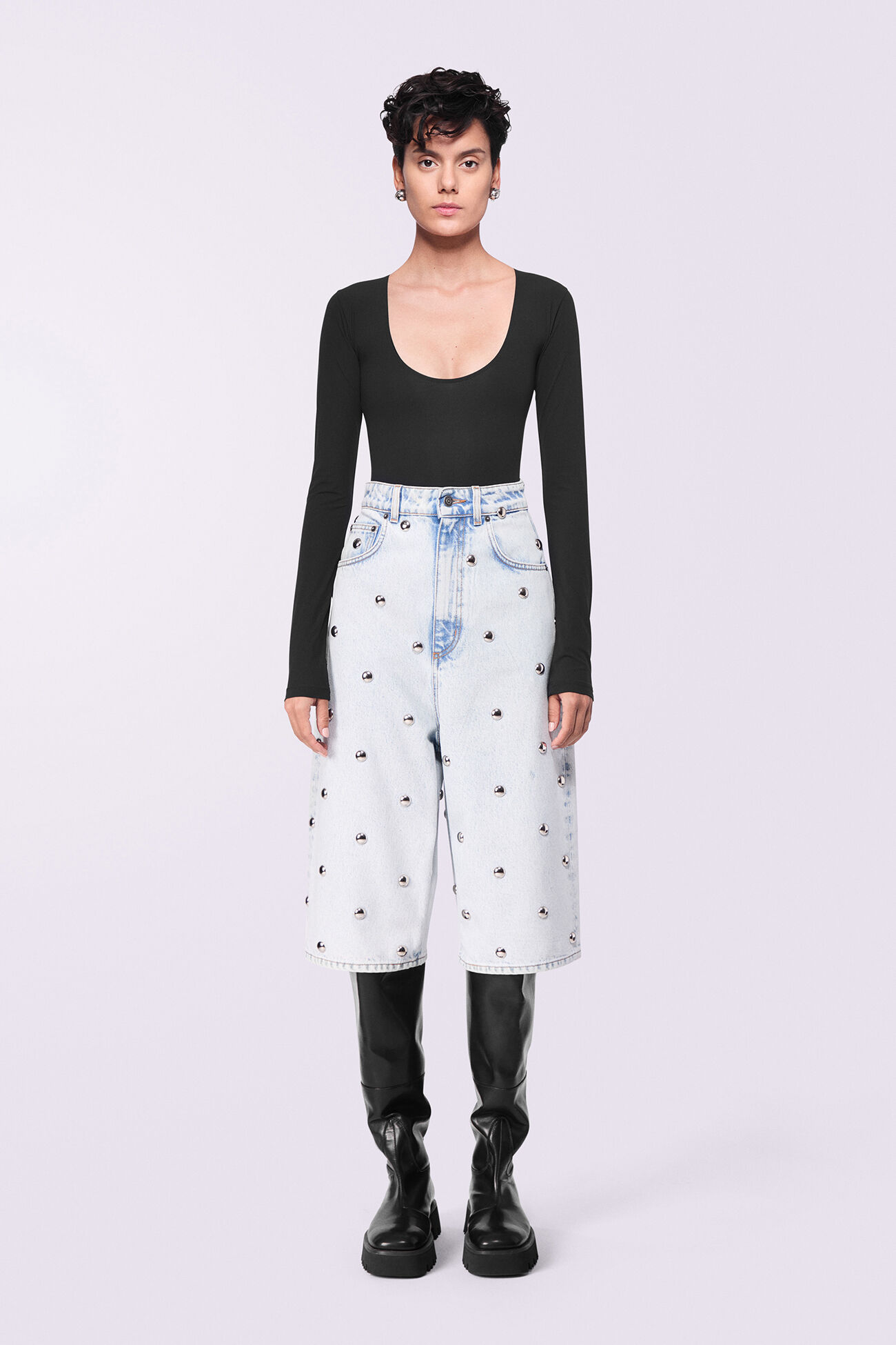 Stud Denim Bermuda Shorts Bleach Blue