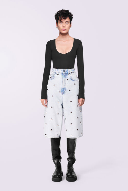 Stud Denim Bermuda Shorts Bleach Blue