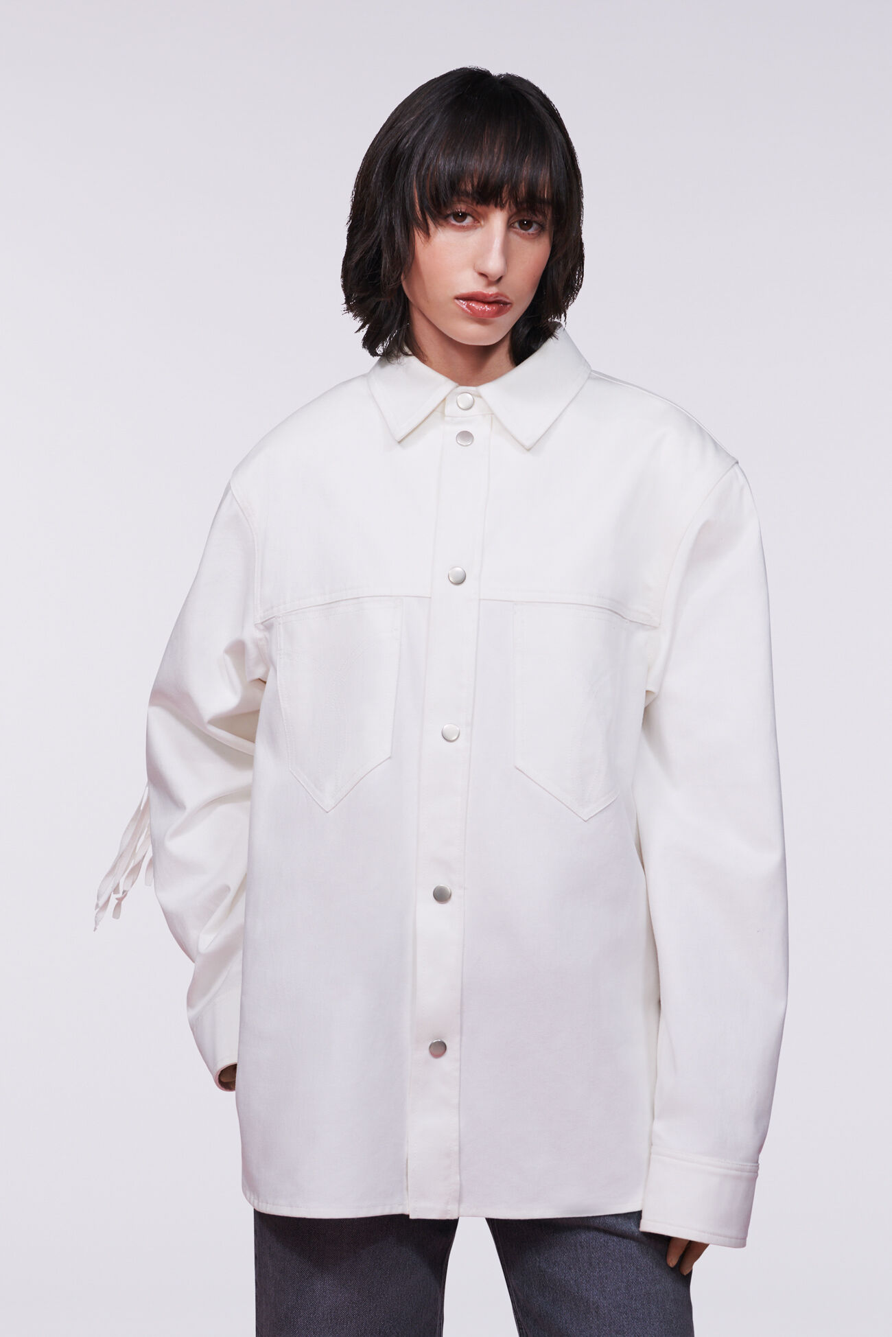 Unisex Fringe Gabardine Shirt White