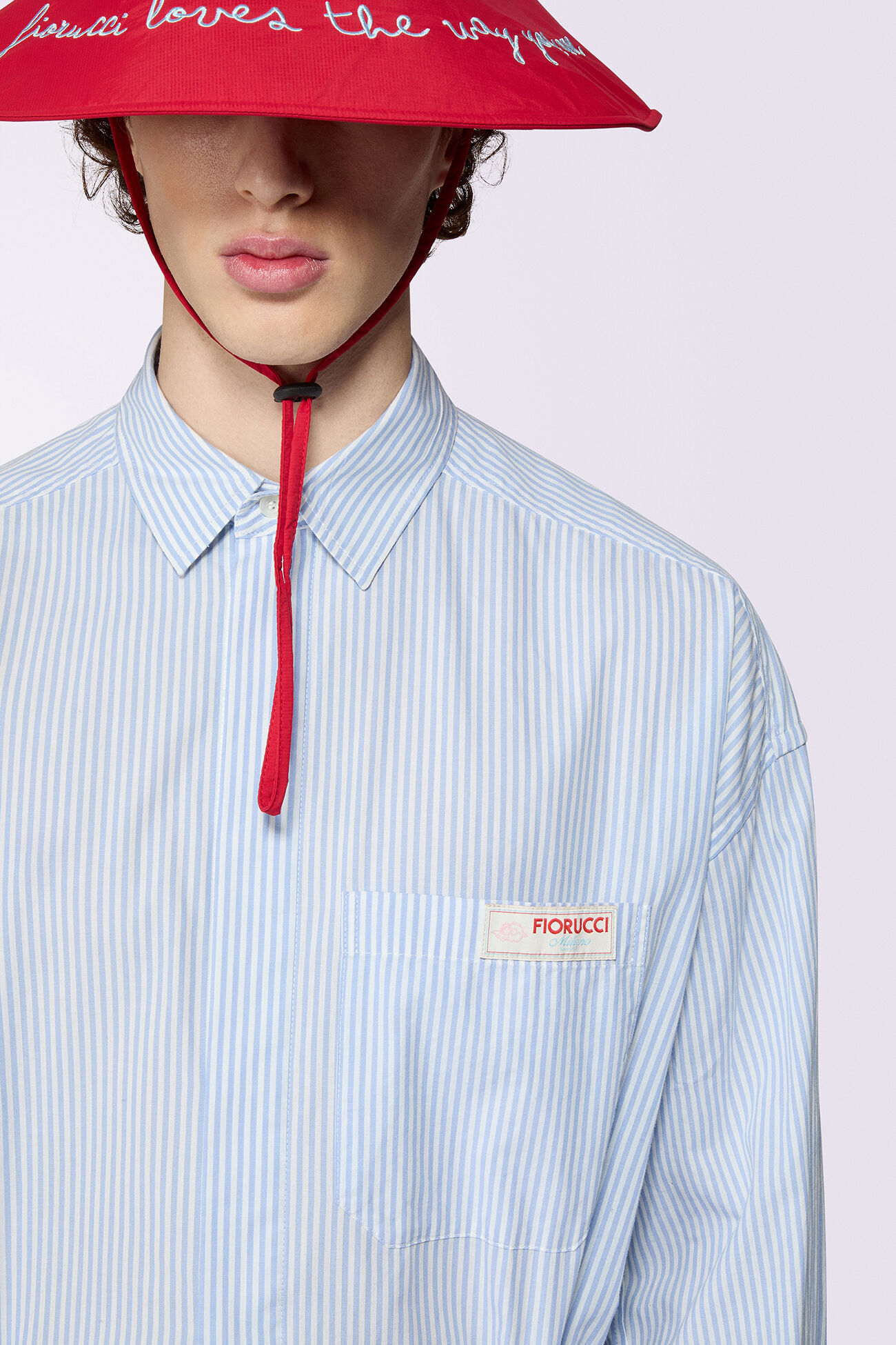 Unisex Label Patch Stripe Shirt Blue