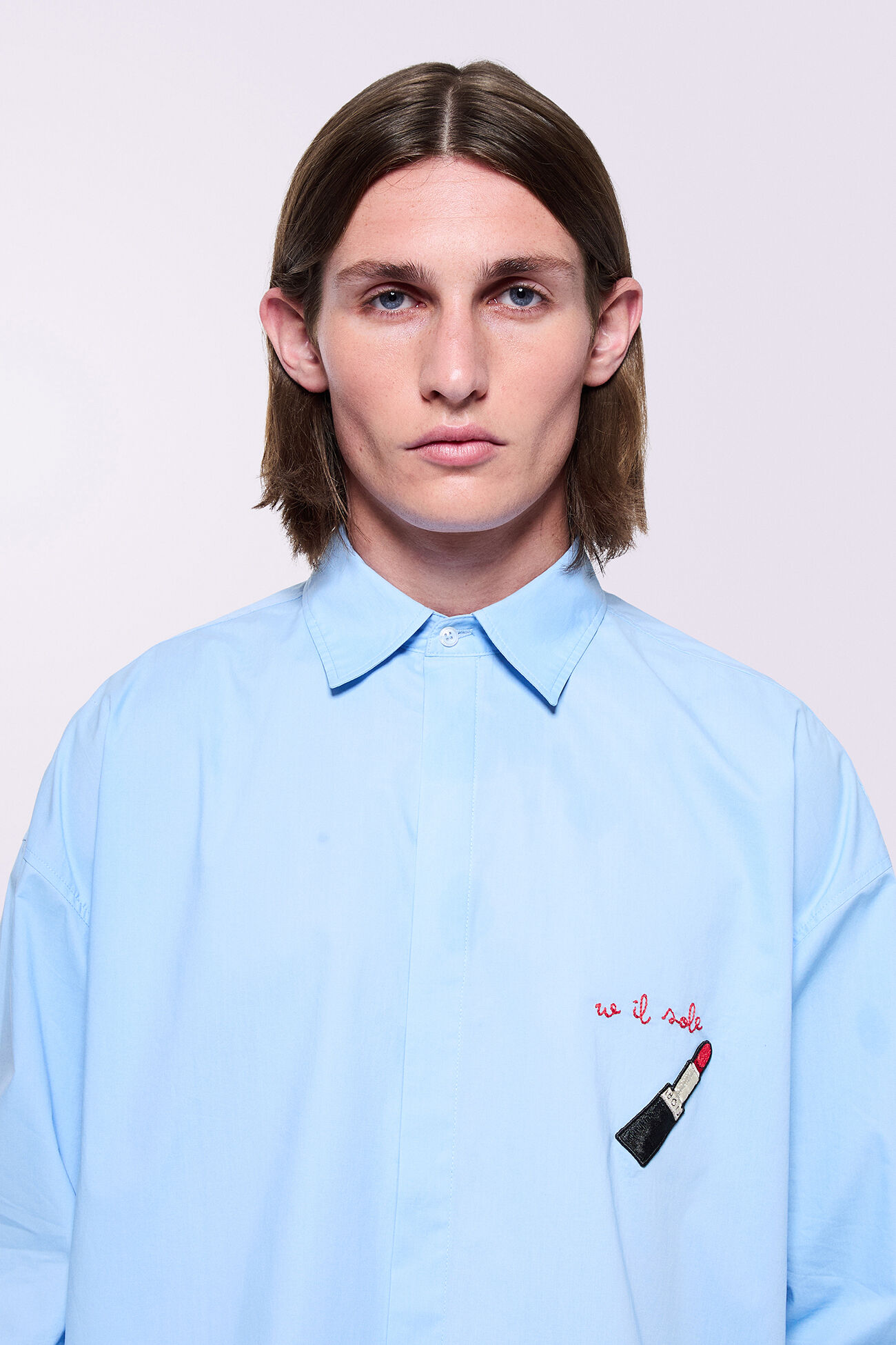 Embroidered Lipstick Shirt Blue