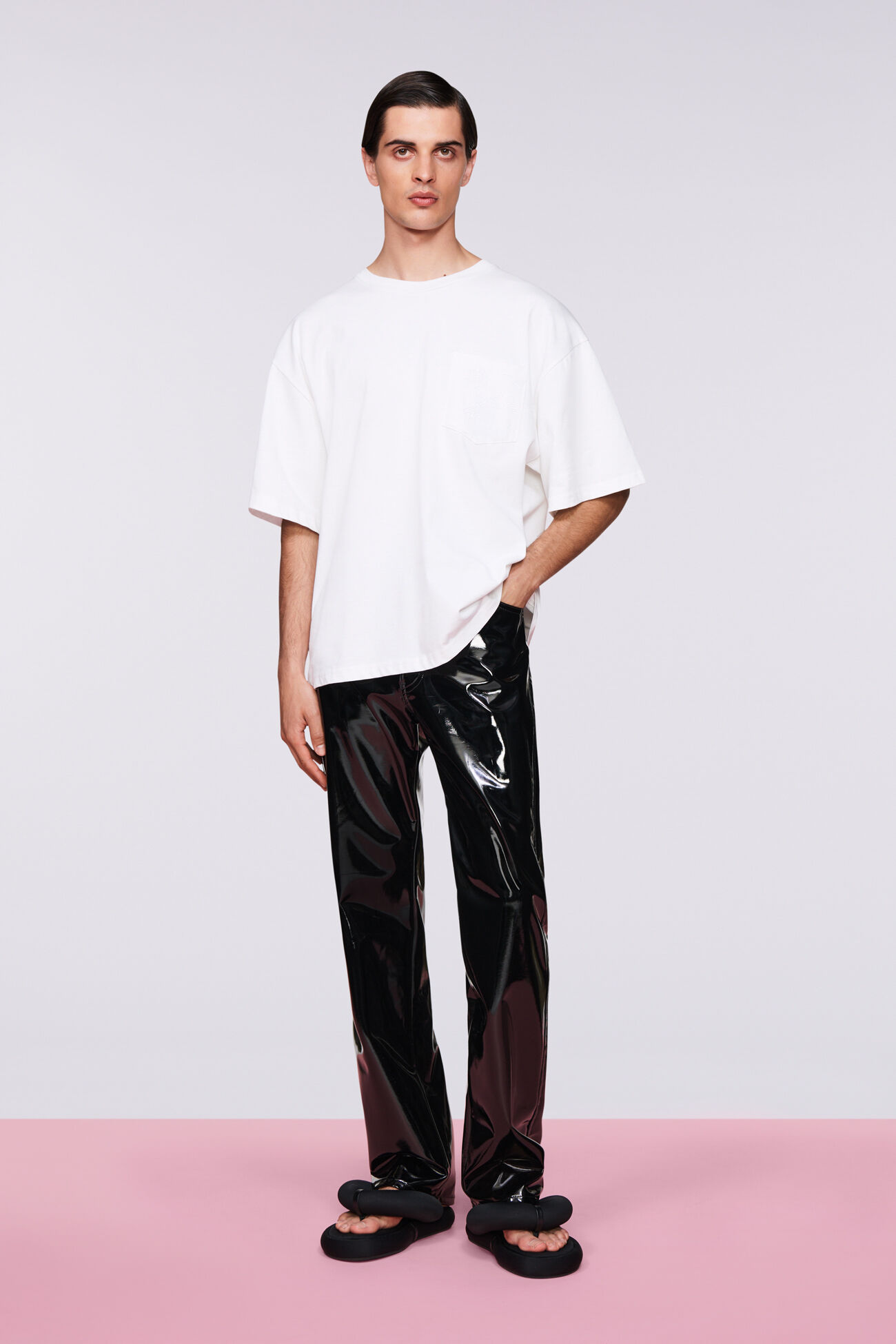 Unisex Straight Fit Vinyl Trousers Black