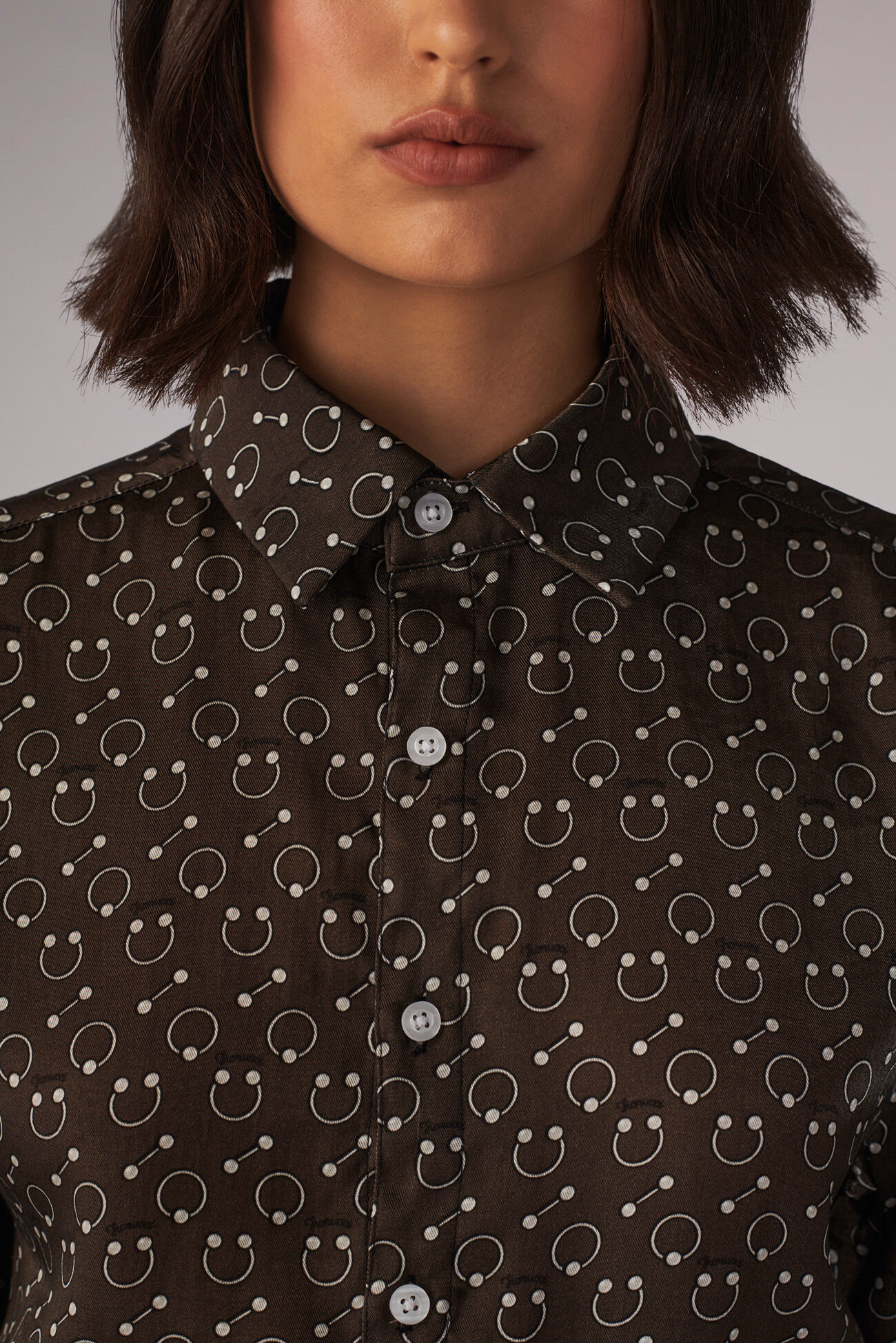 Unisex Piercing Print Shirt Brown