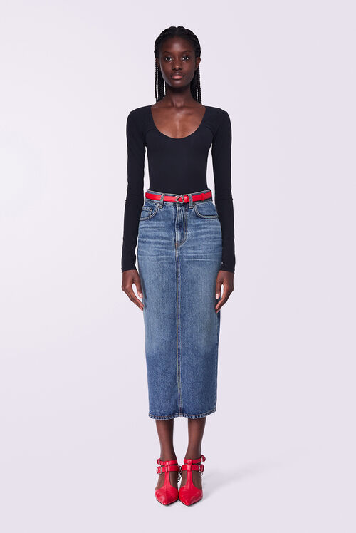 Denim Midi Skirt Mid Blue