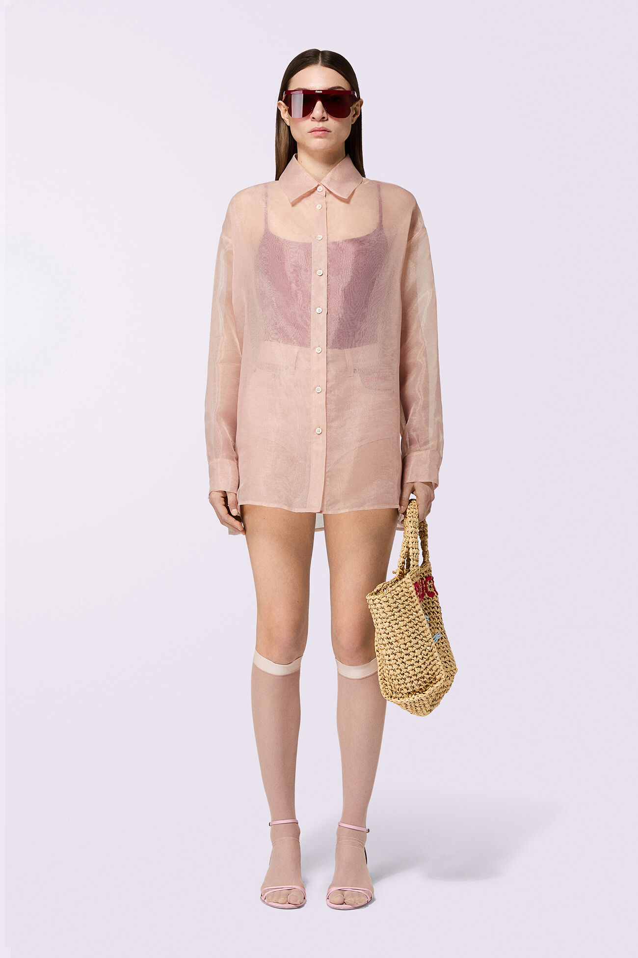 Embroidered Sheer Shirt Beige