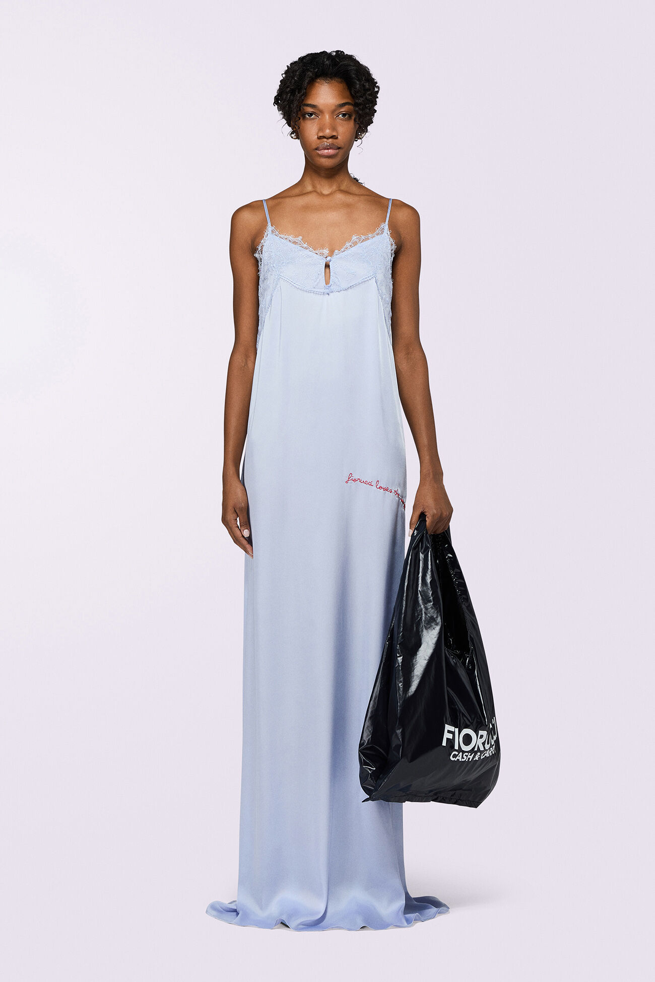 Embroidered Slip Maxi Dress Blue