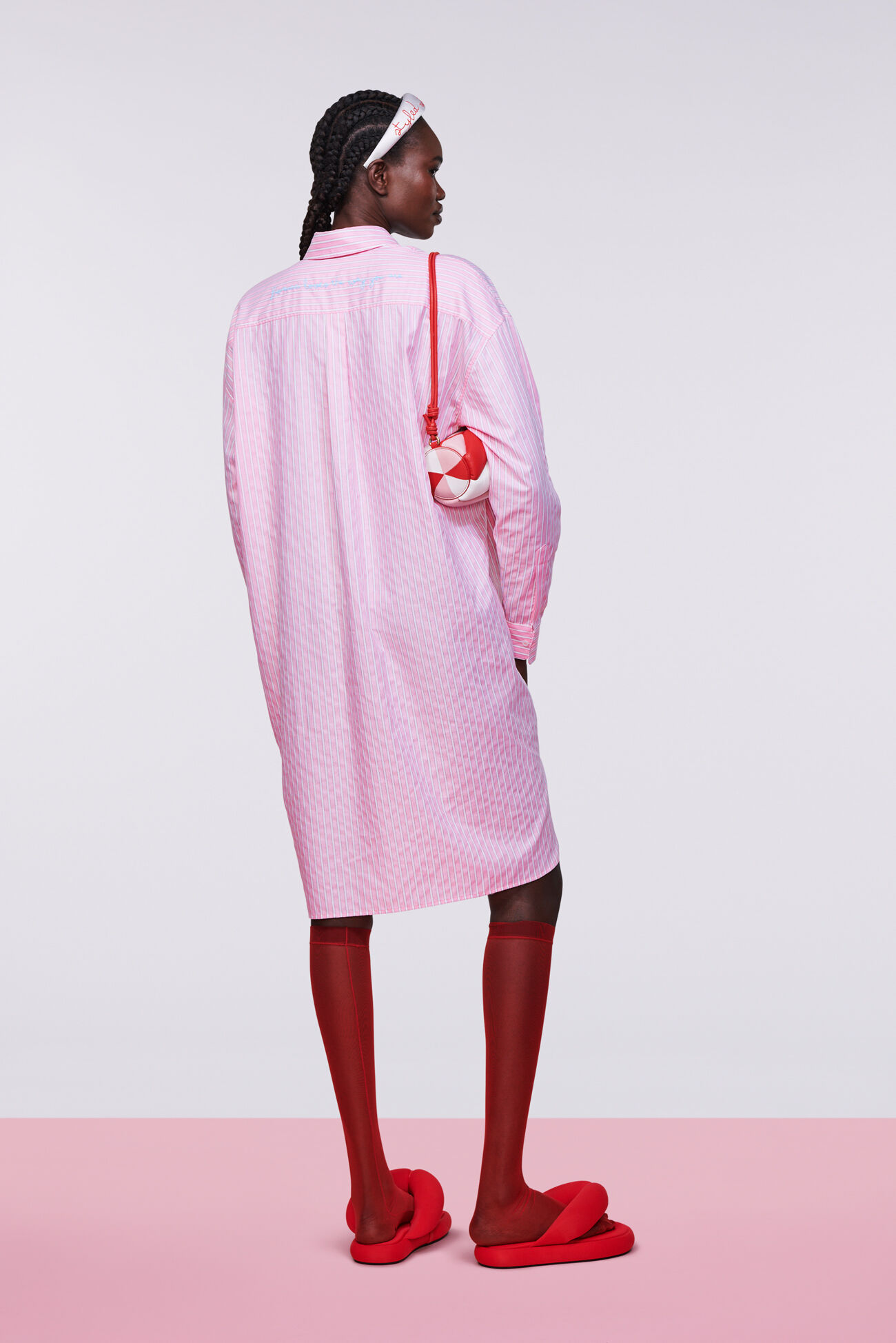 Stripe Midi Shirt Dress Pink