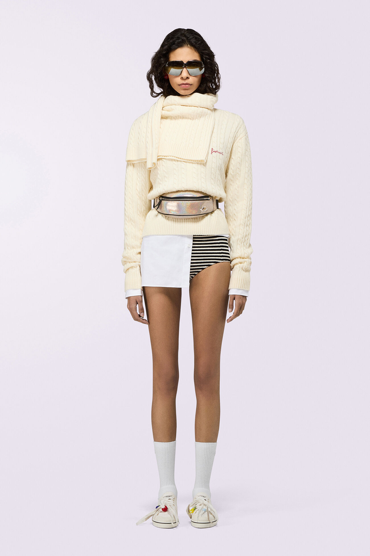 Velour Striped Hot Pants Navy