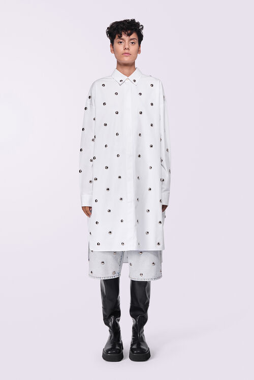 Stud Midi Shirt Dress White