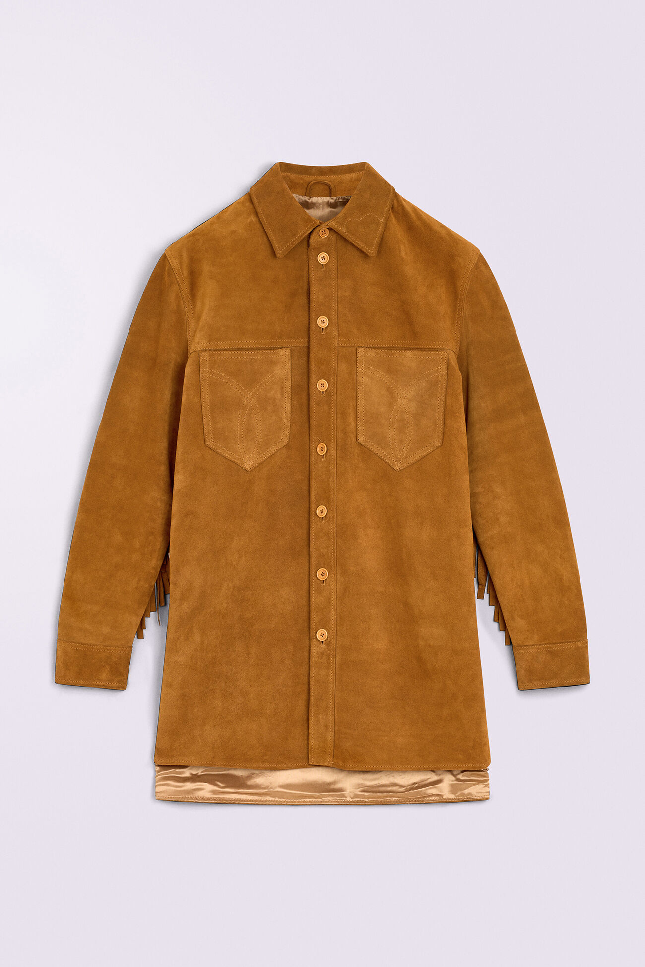 Unisex Fringe Suede Overshirt Brown