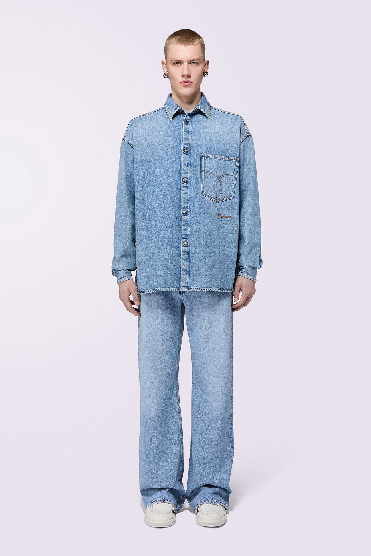 Embroidered Denim Shirt Light Blue