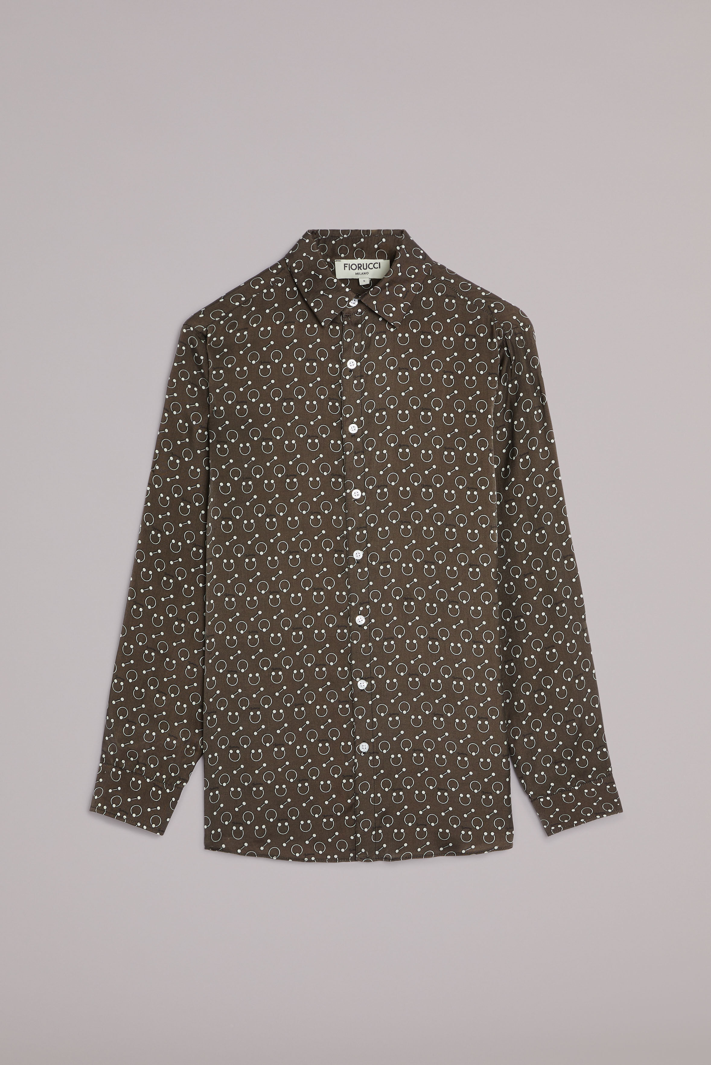 Unisex Piercing Print Shirt Brown