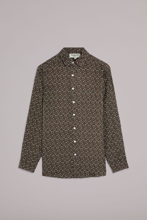Unisex Piercing Print Shirt Brown