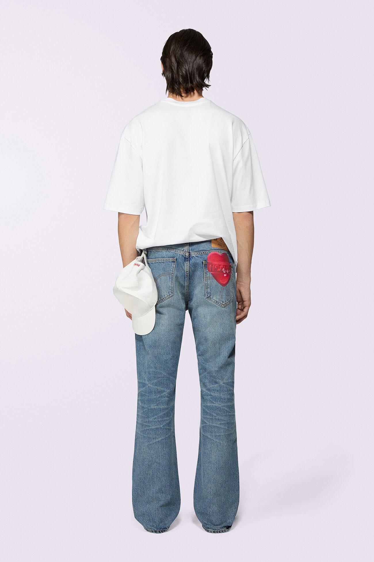 Unisex Heart Graphic Straight Fit Jeans Mid Blue