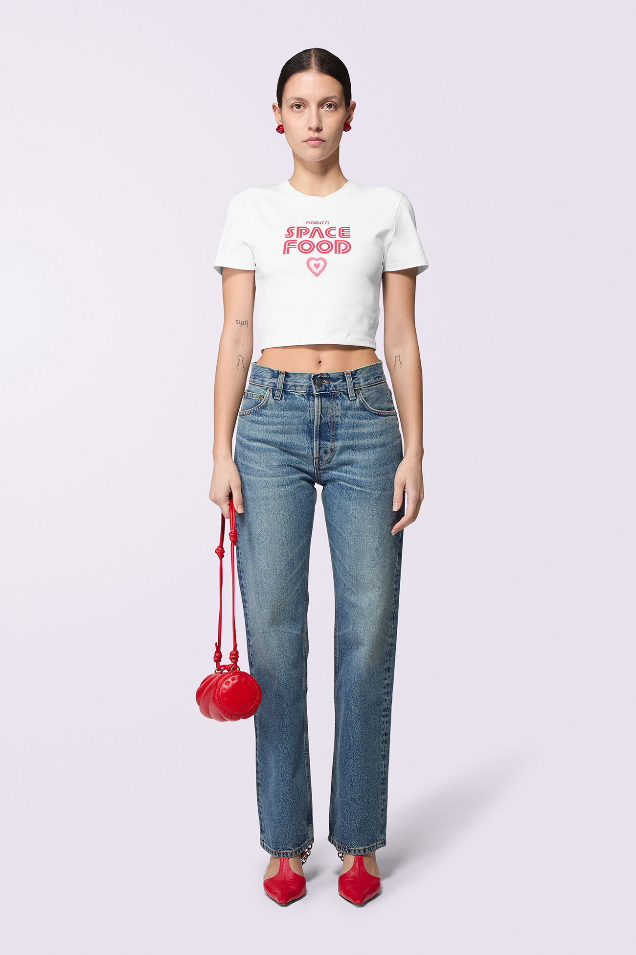 Unisex Heart Graphic Straight Fit Jeans Mid Blue