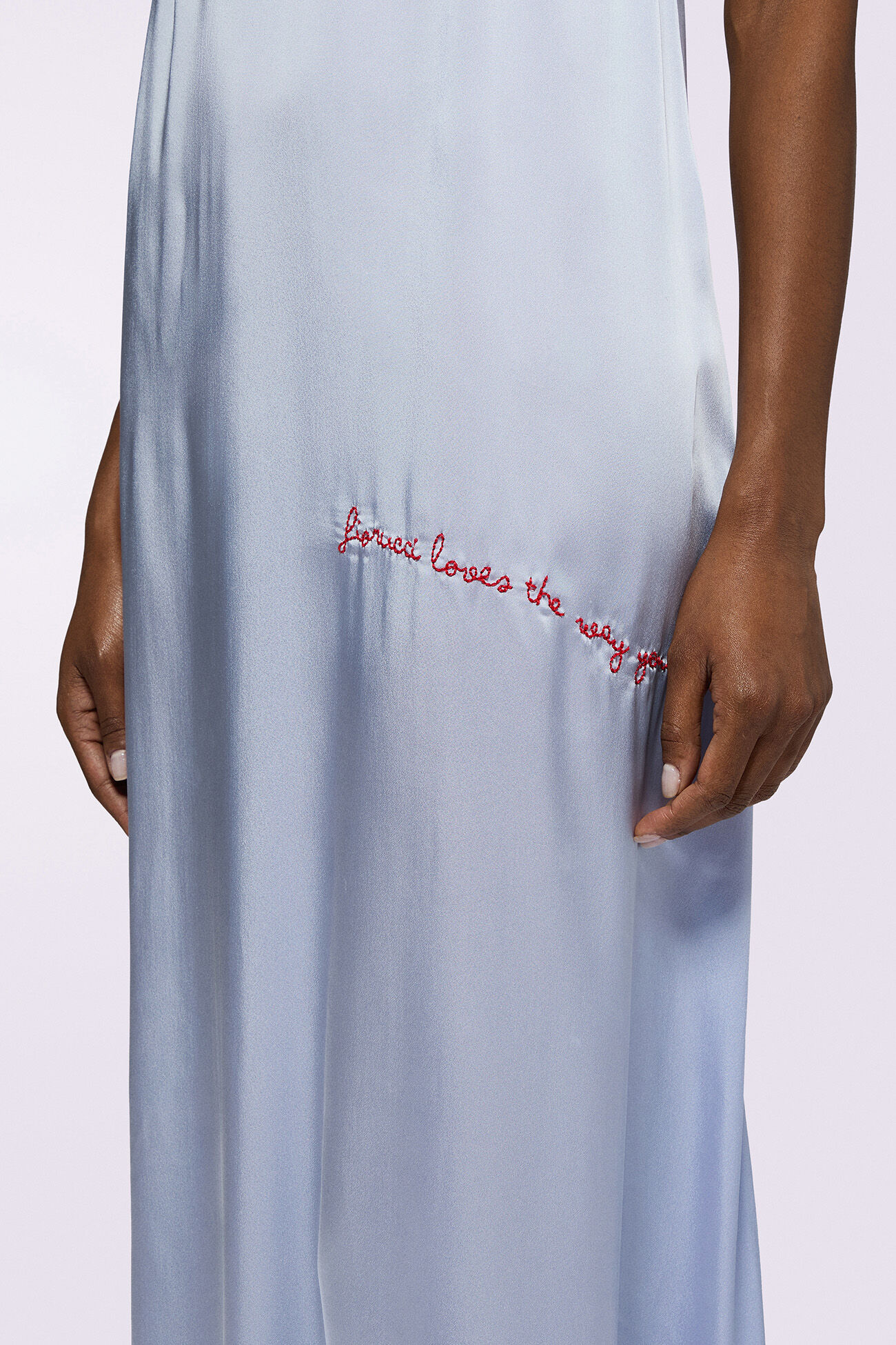 Embroidered Slip Maxi Dress Blue