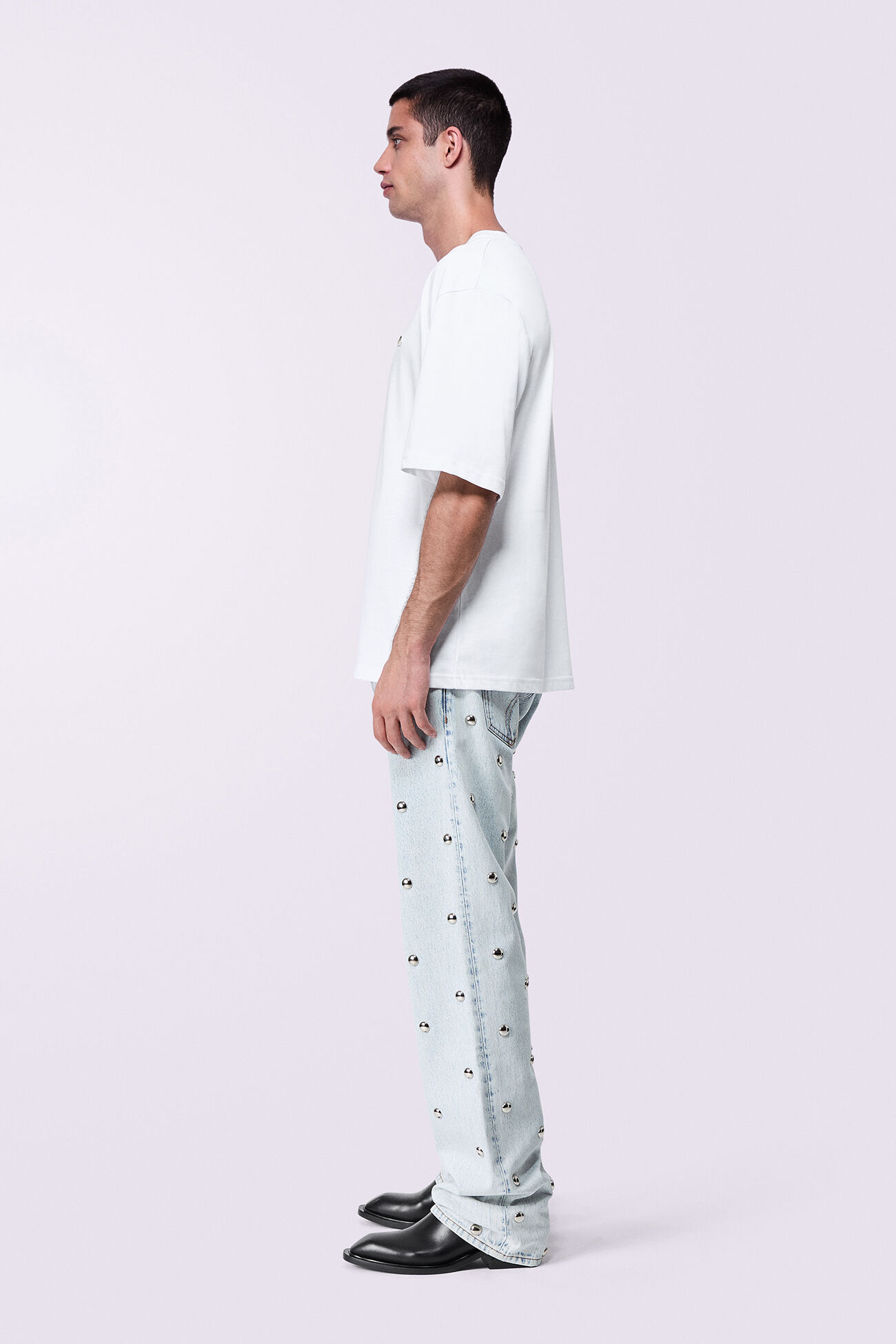 Unisex Stud Straight Fit Jeans Bleach Blue