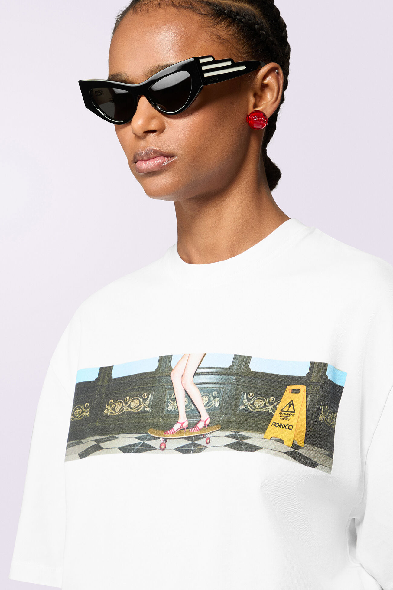 Skateboard Print T-Shirt White