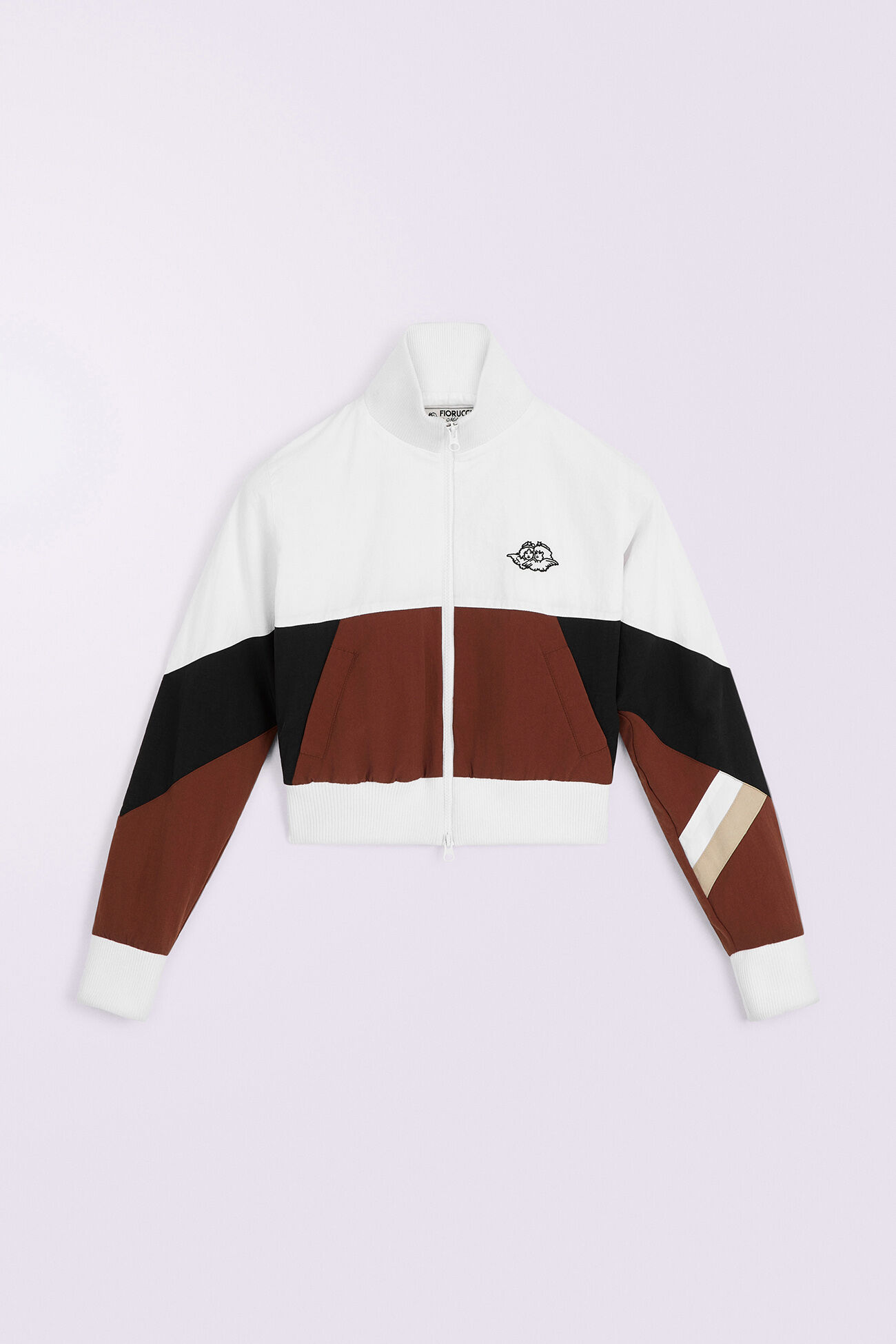 Angels Embroidery Cropped Track Jacket Brown