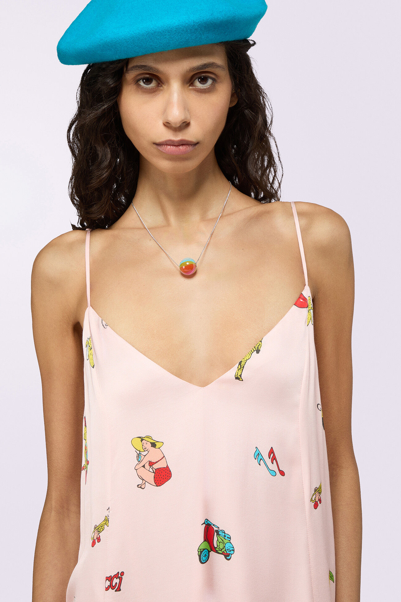 Toys Print Slip Maxi Dress Pink