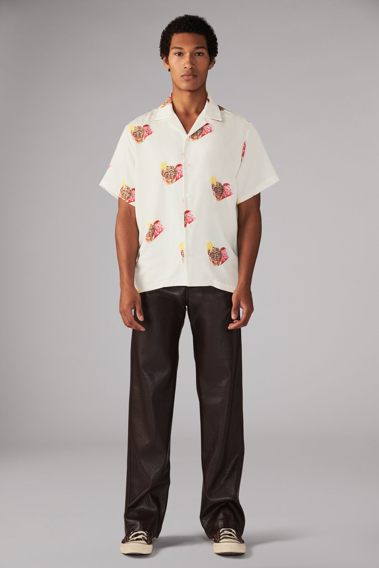 Cocktail Print Bowling Shirt White
