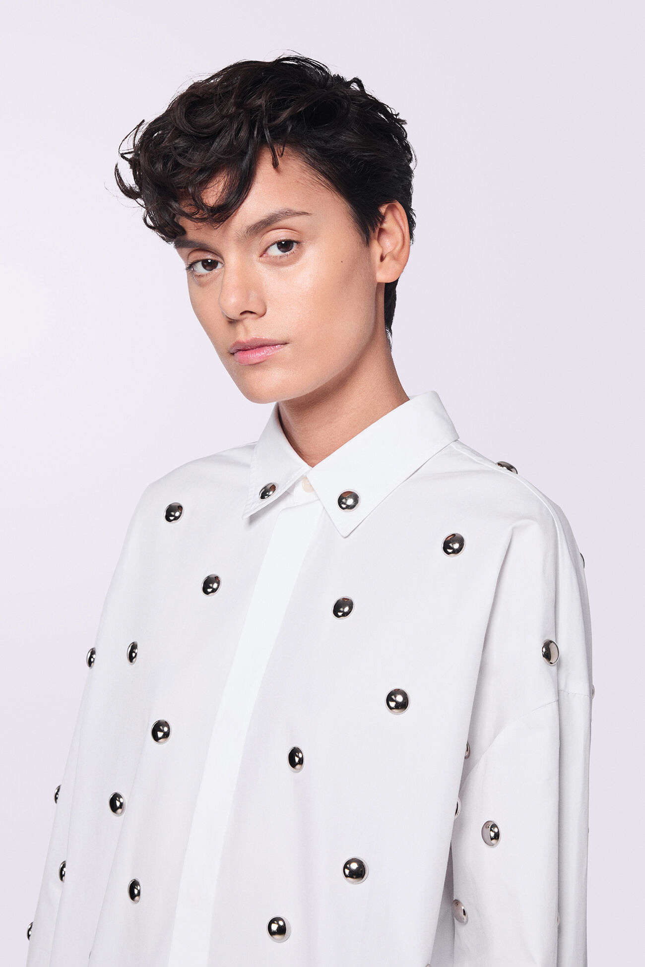 Stud Midi Shirt Dress White