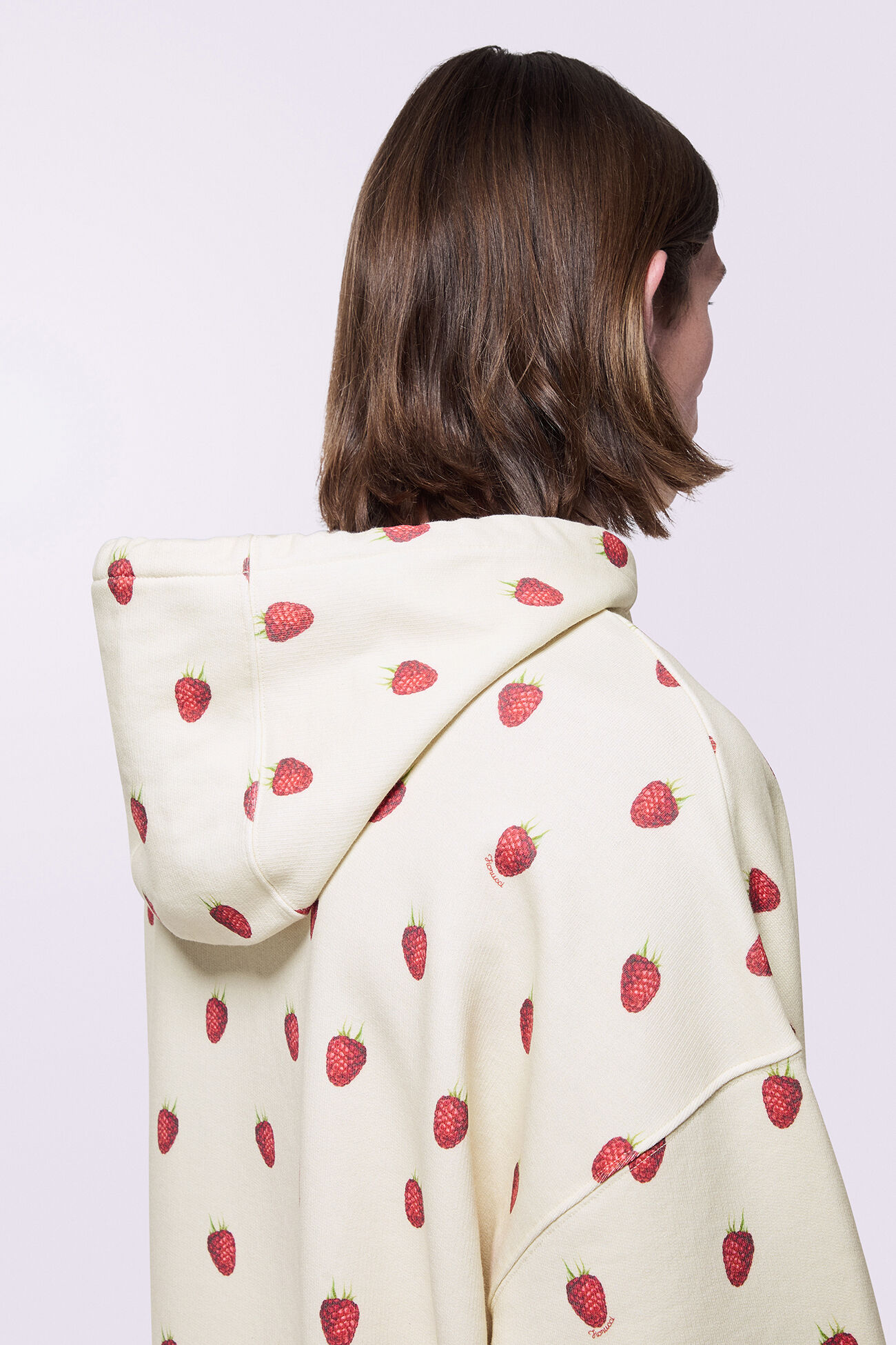 Unisex Raspberry Print Hoodie Cream