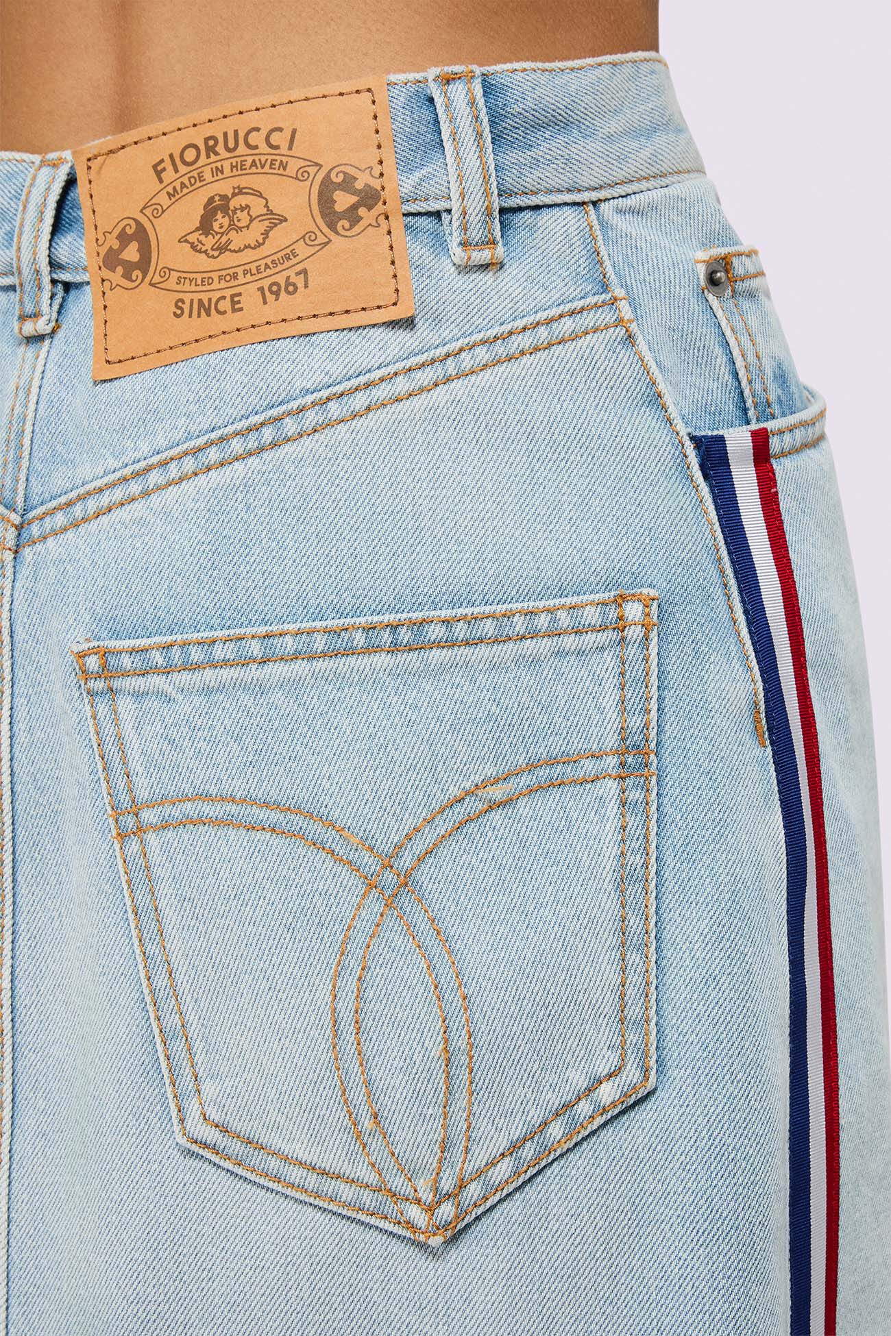 Tricolor Stripe Denim Maxi Skirt Light Blue