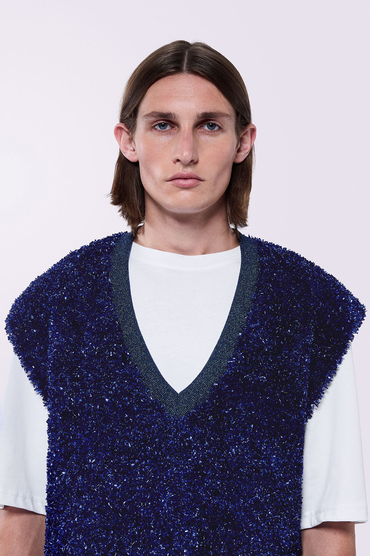 Metallic Knit Vest Blue