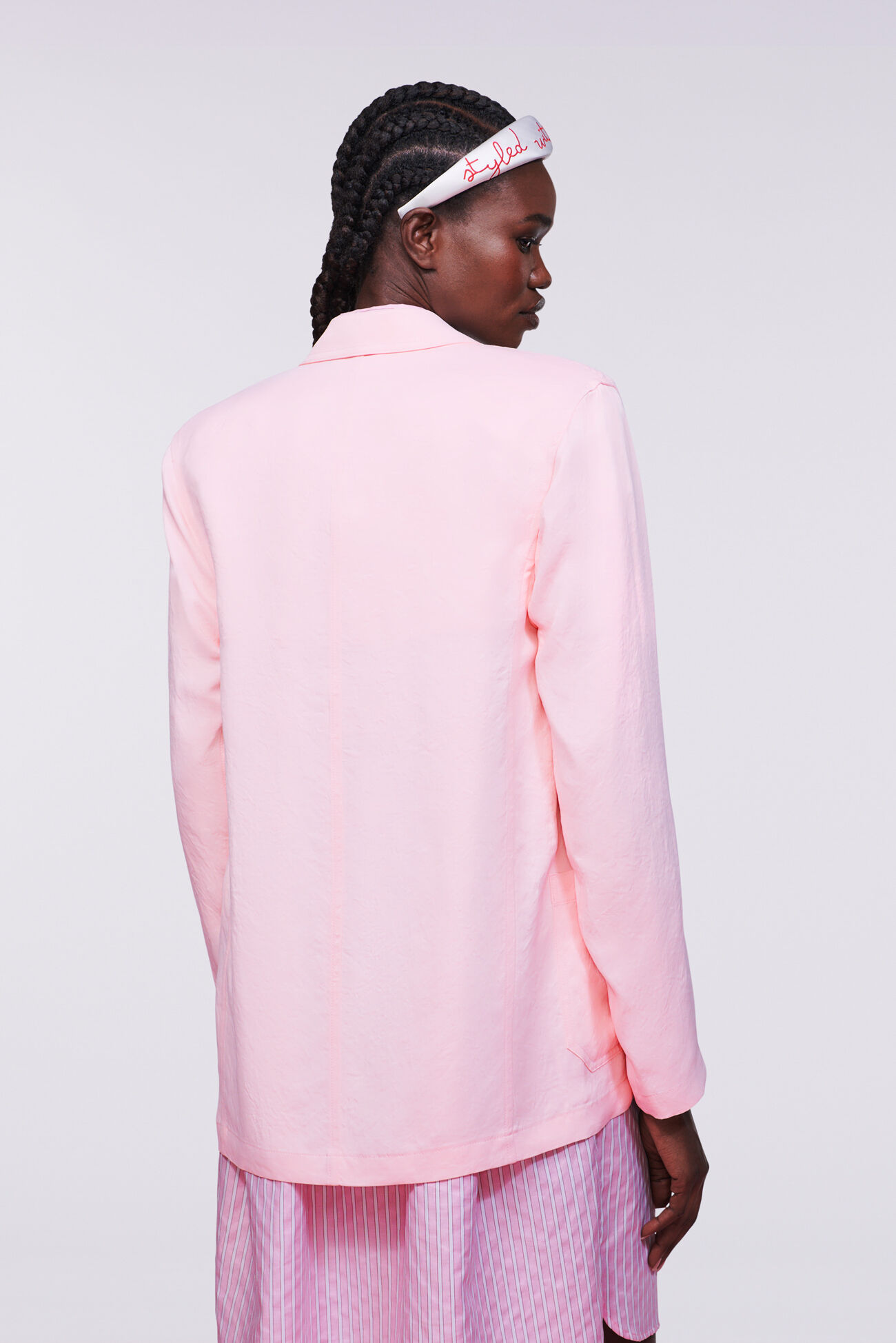 Double Breasted Satin Blazer Pink