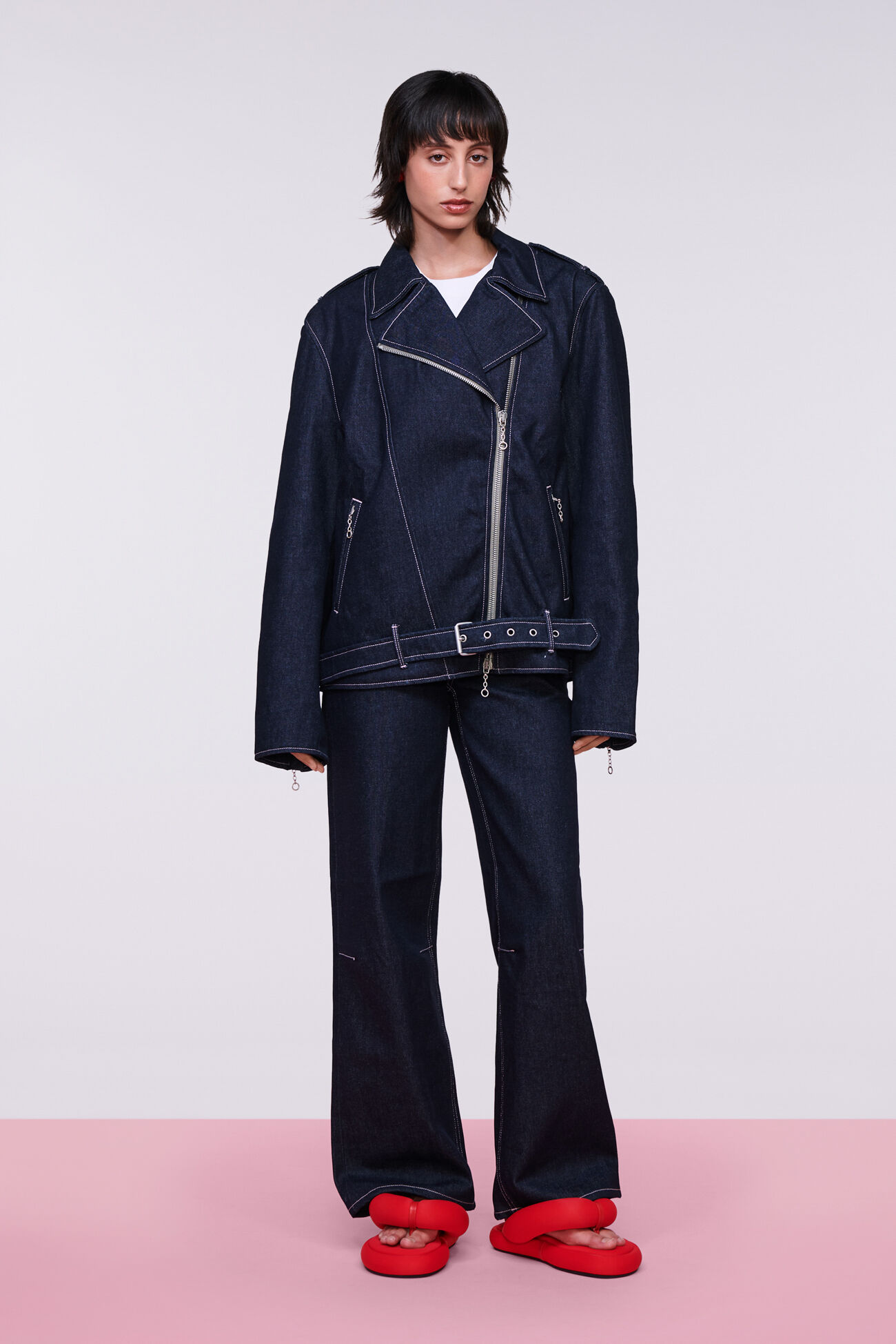 Unisex Biker Denim Jacket Dark Blue