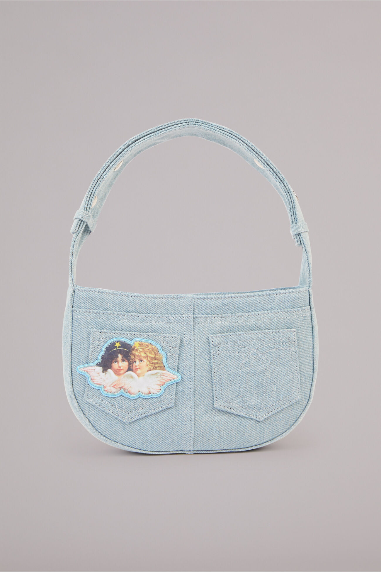 Angels Patch Denim Shoulder Bag Light Vintage