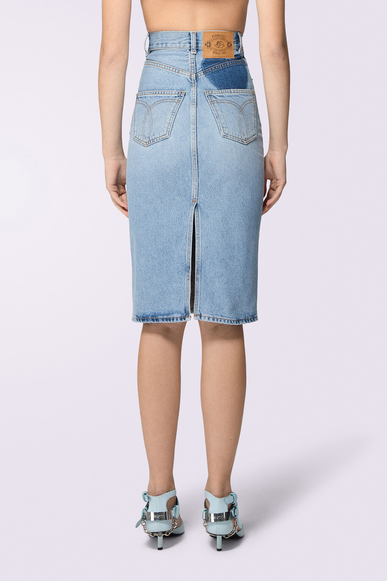 Heart Denim Midi Skirt Light Blue
