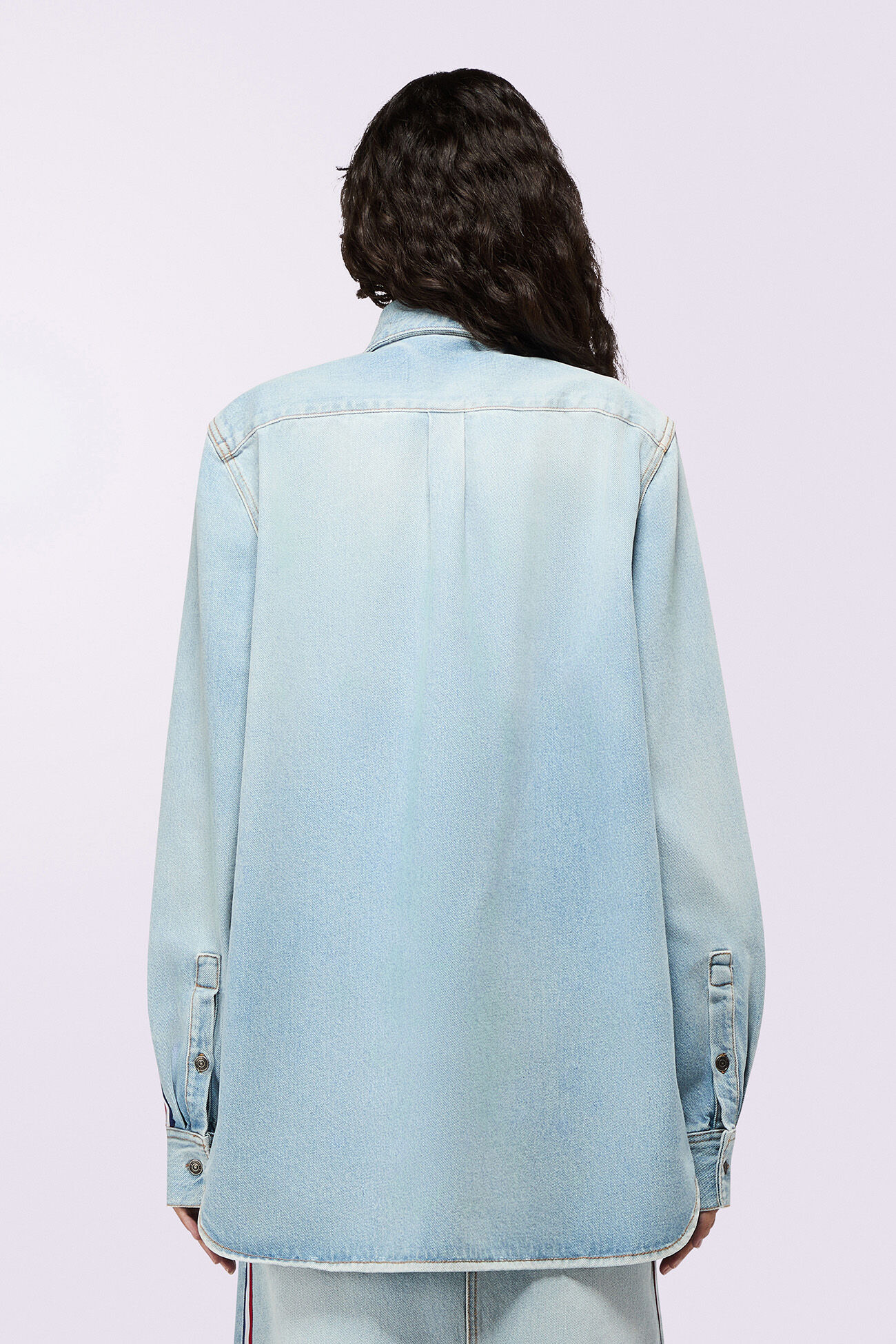 Tricolor Stripe Logo Denim Shirt Light Blue