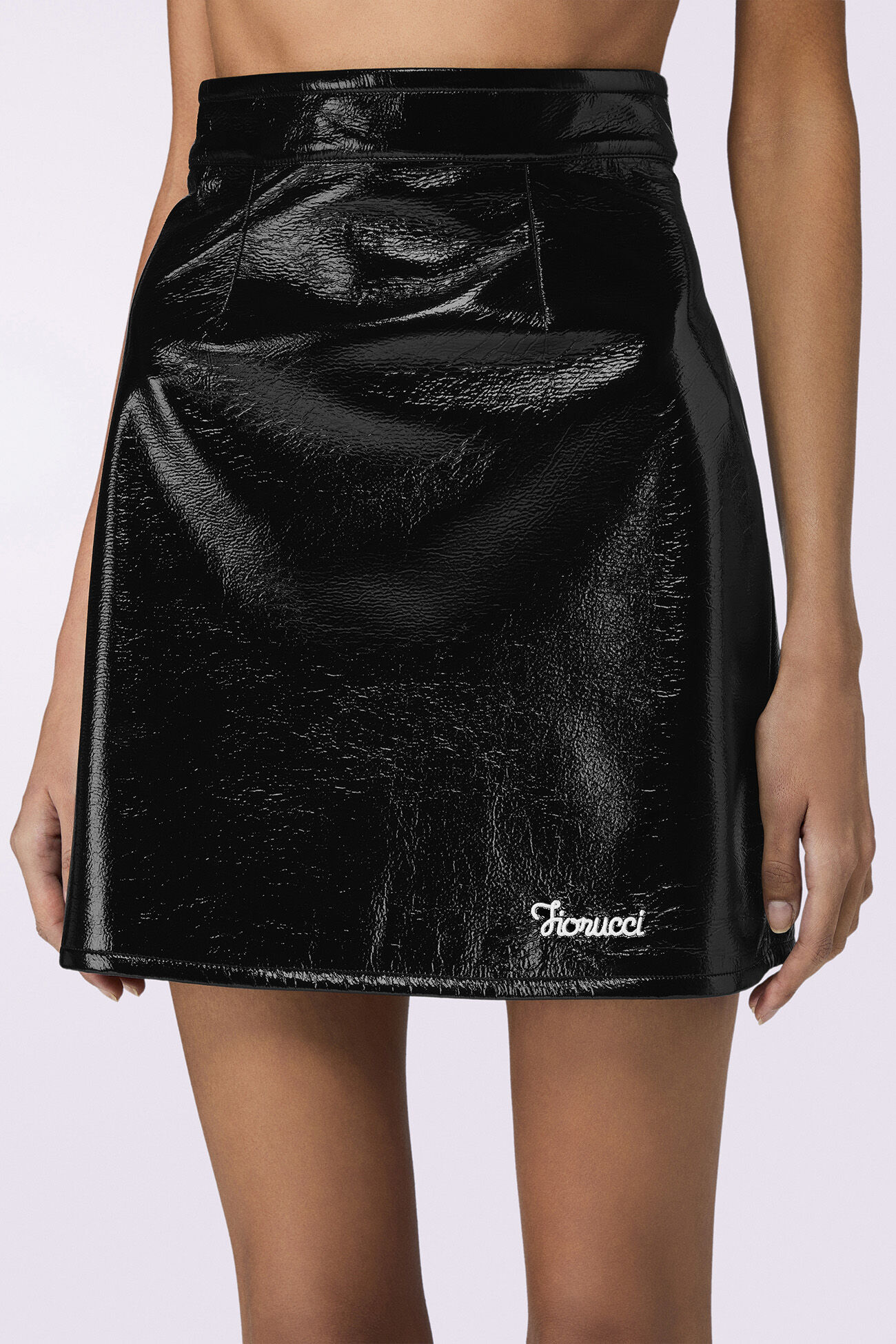 Logo Embroidered Vinyl Mini Skirt Black